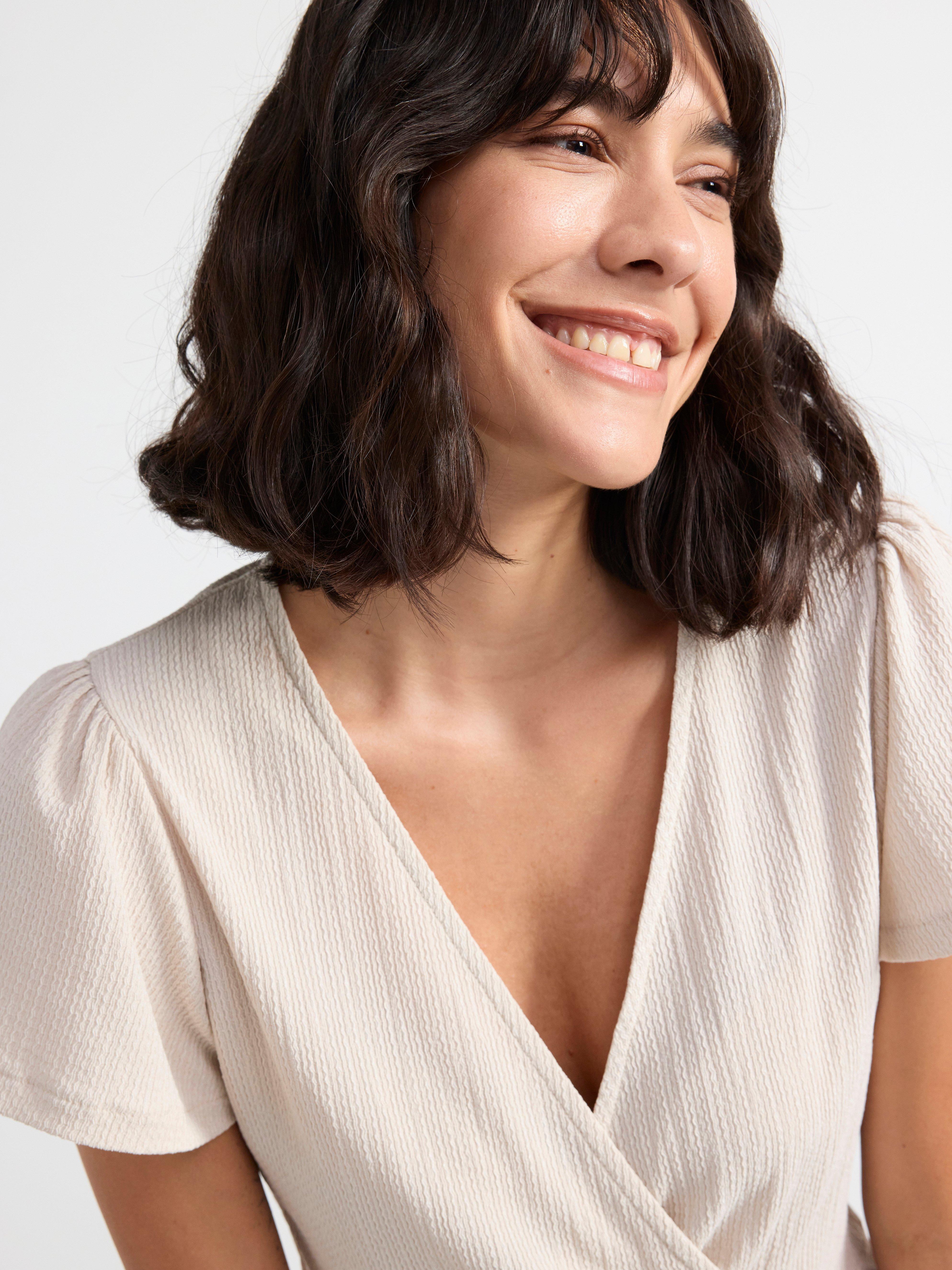 Short sleeve peplum top Light Beige