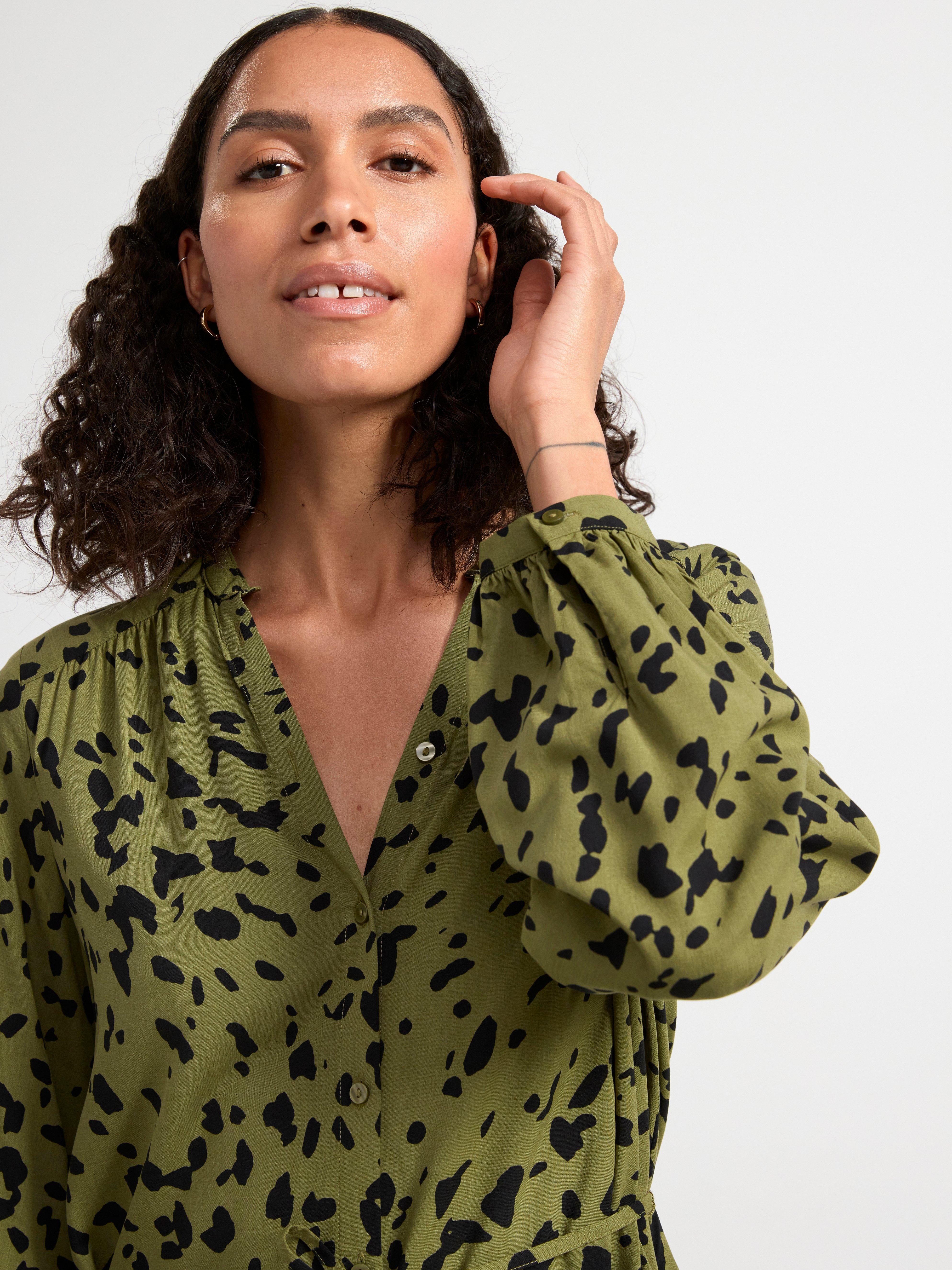 Long sleeve patterned dress Dark Green