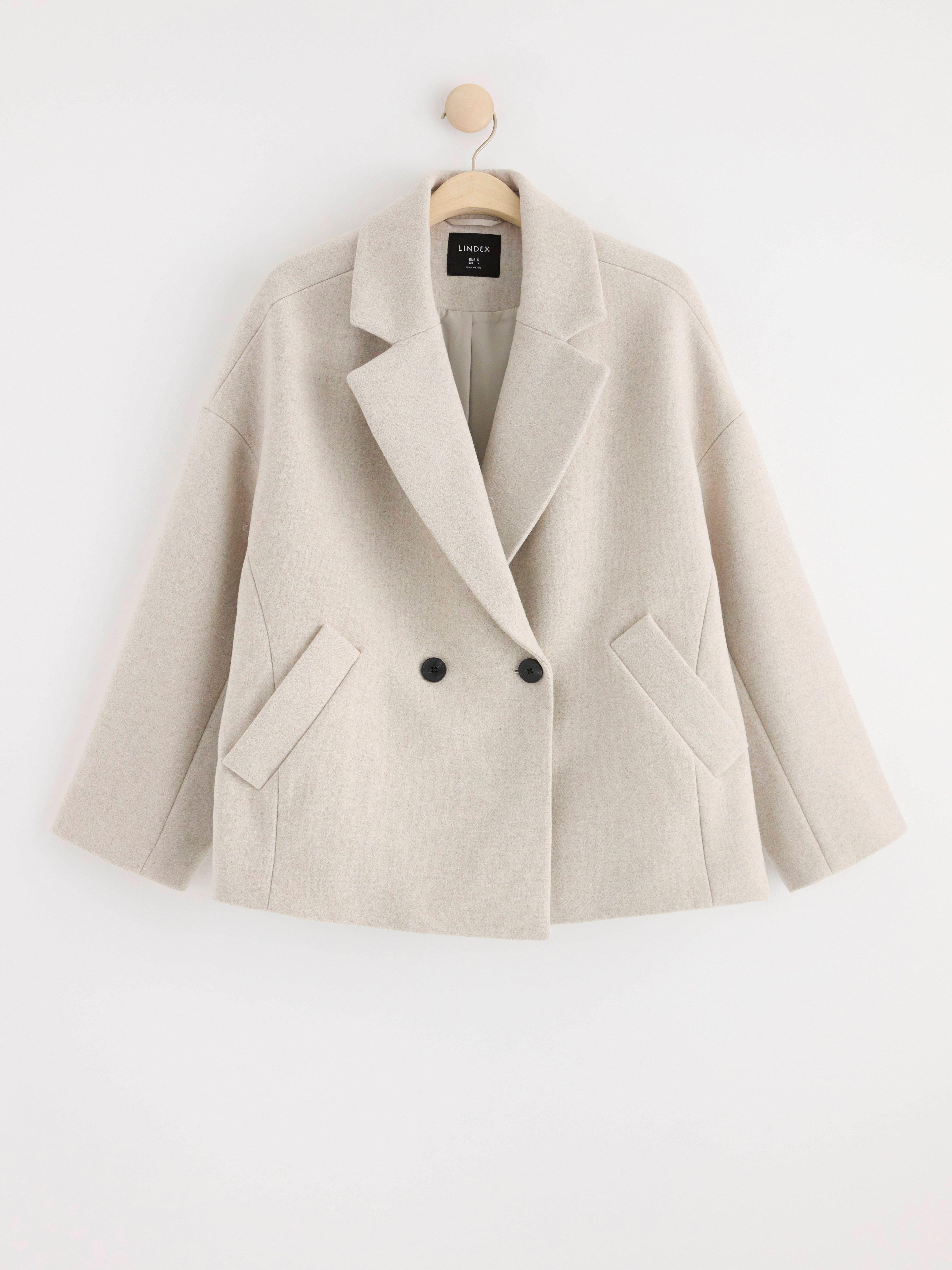Jacket in wool blend with double button closure Light Beige Melange