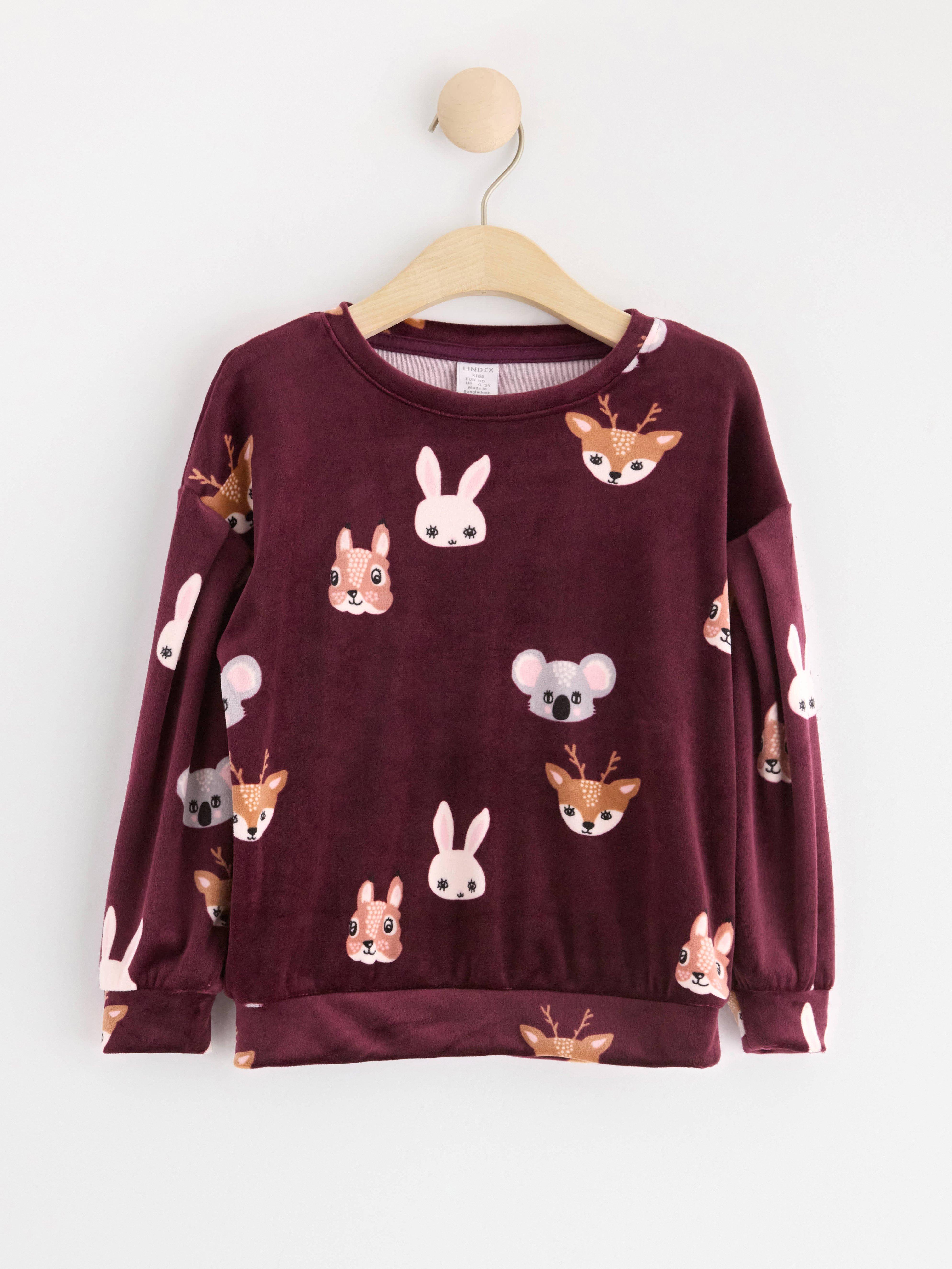 Velour jumper with animals Dark Lilac