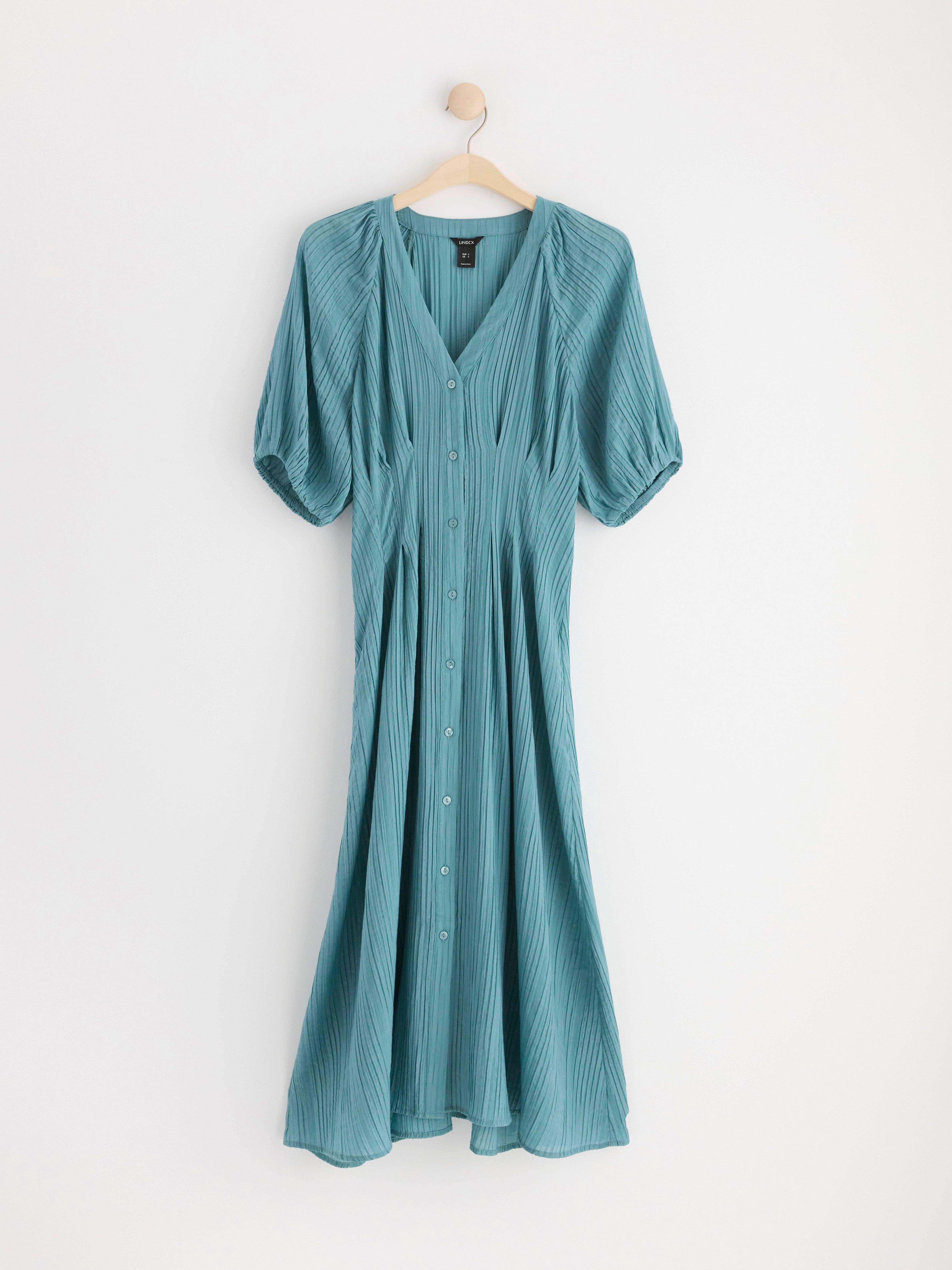 Textuxred puff sleeve maxi dress Turquoise