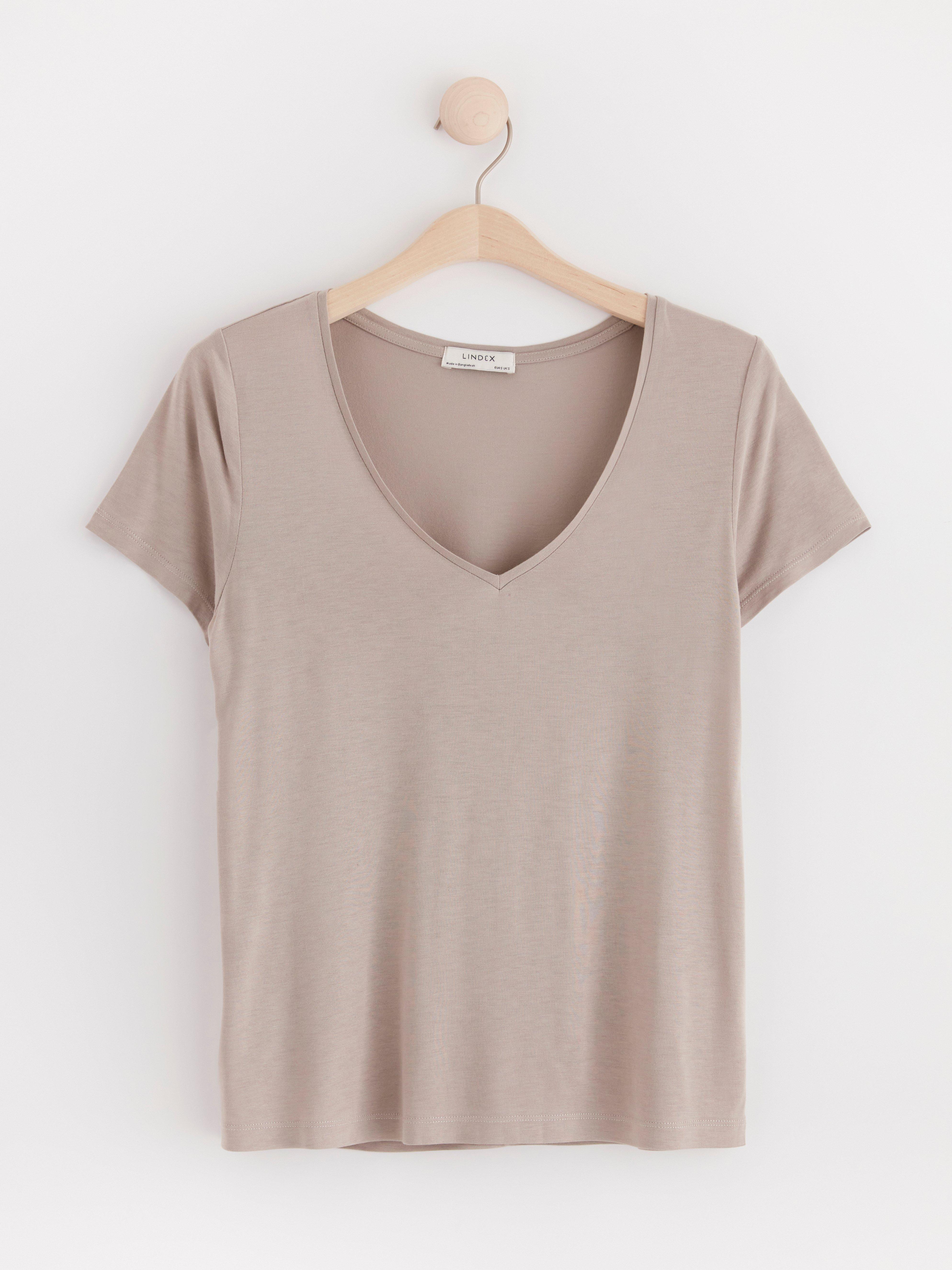 V-neck short sleeve top Light Dusty Beige