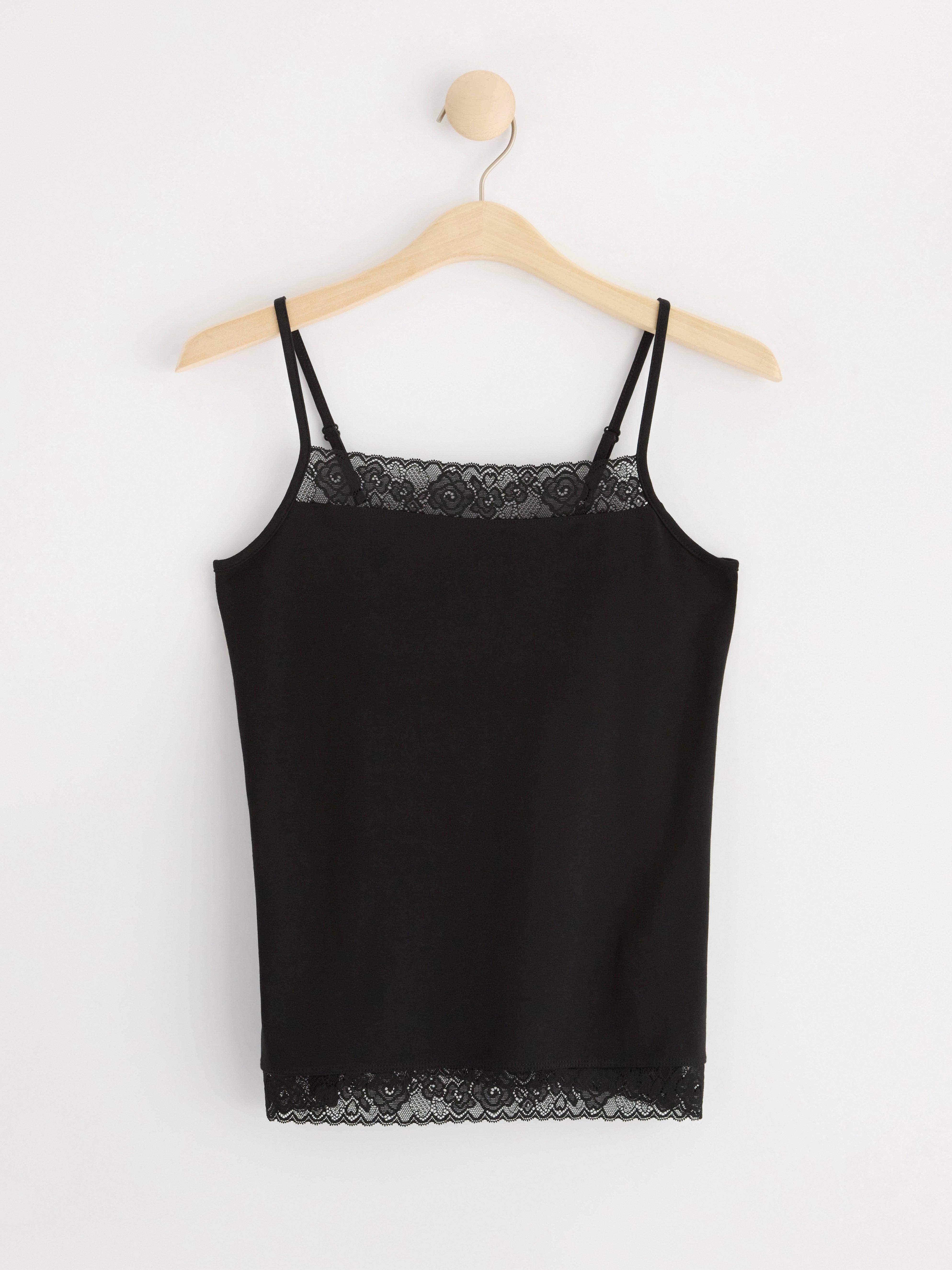 Strappy top with lace Black