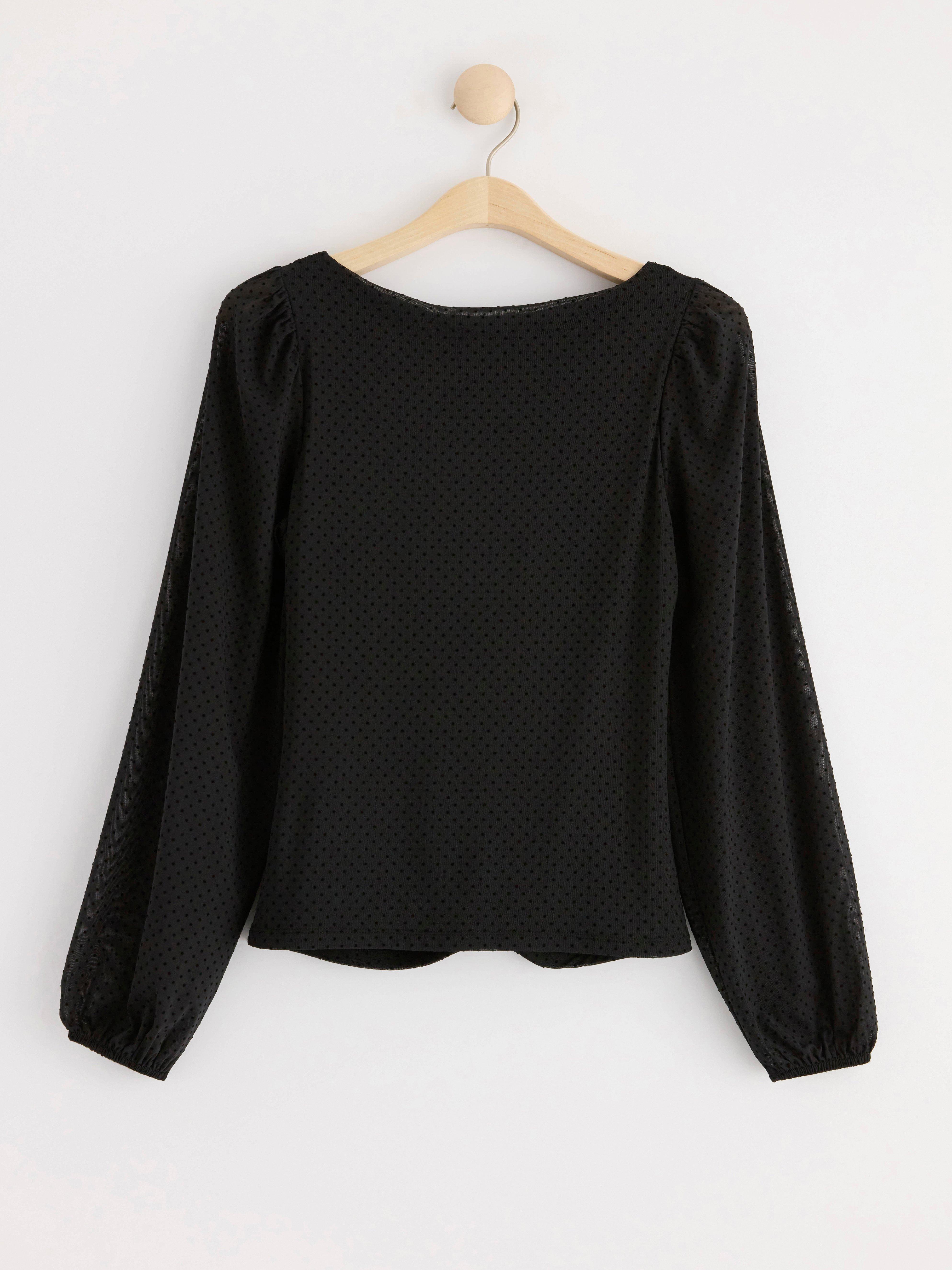 Long sleeve top with gatherings Black