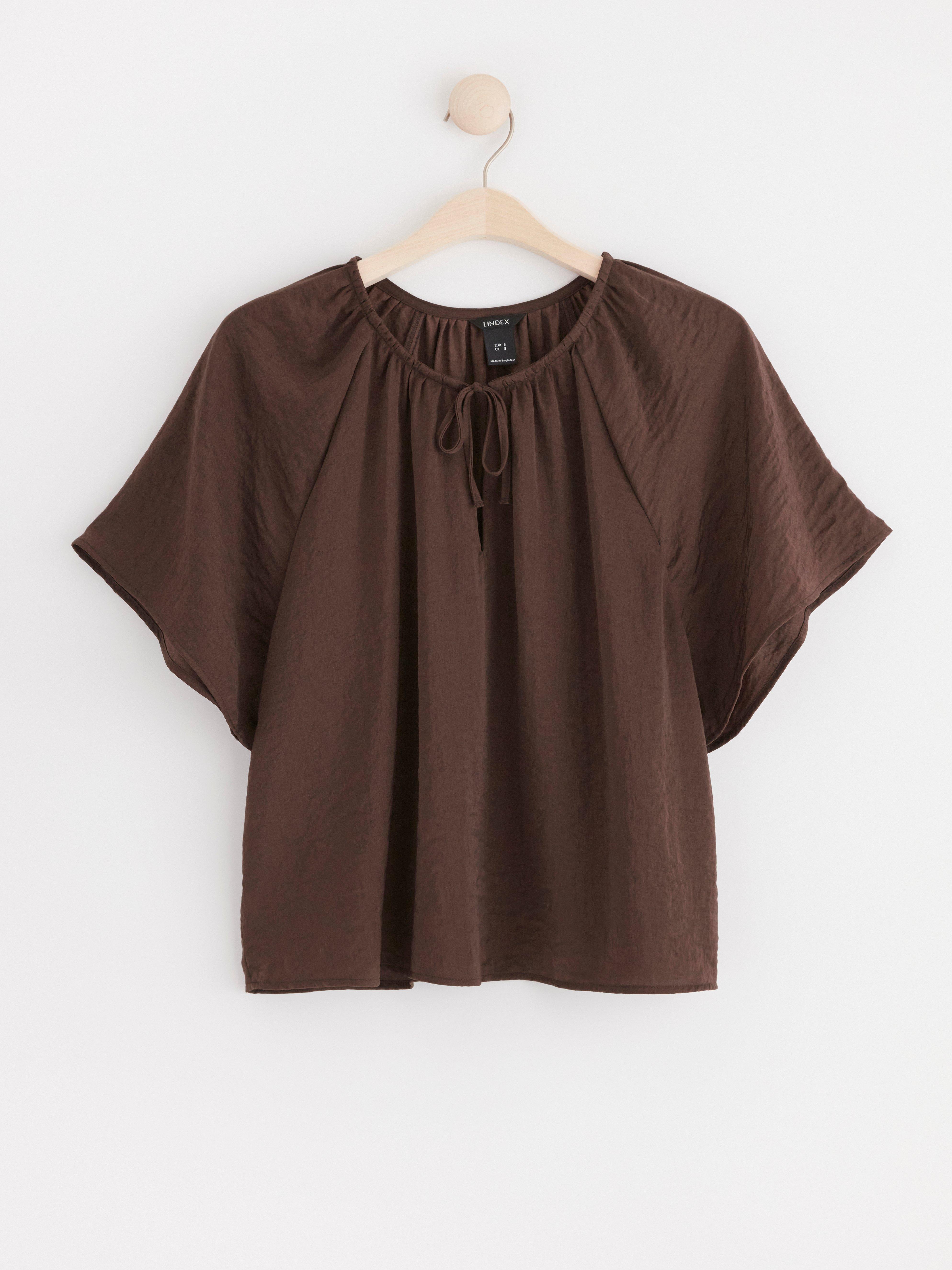 Short sleeve satin blouse Dark Dusty Brown