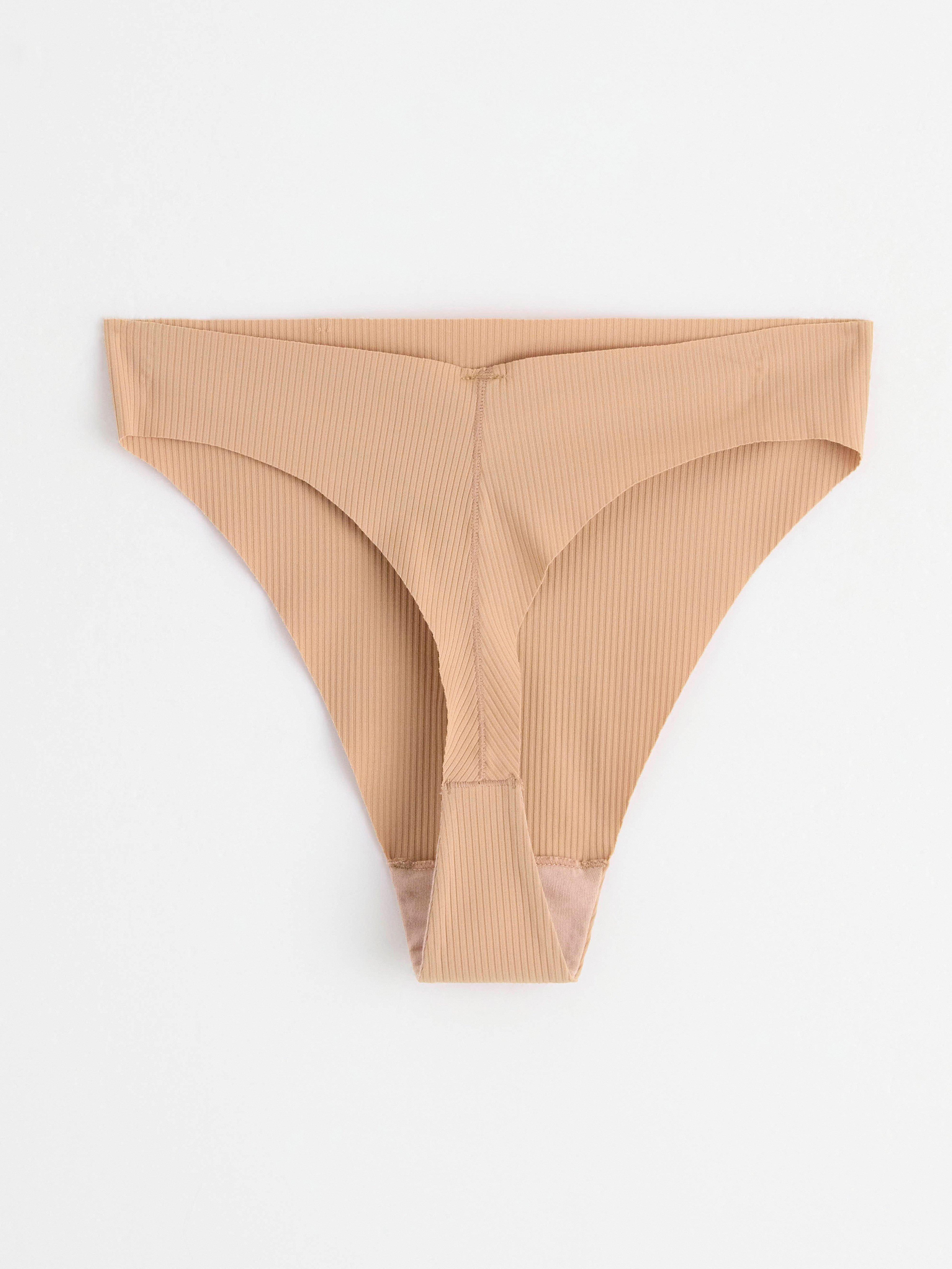 Ribbed seamless high waist thong Beige