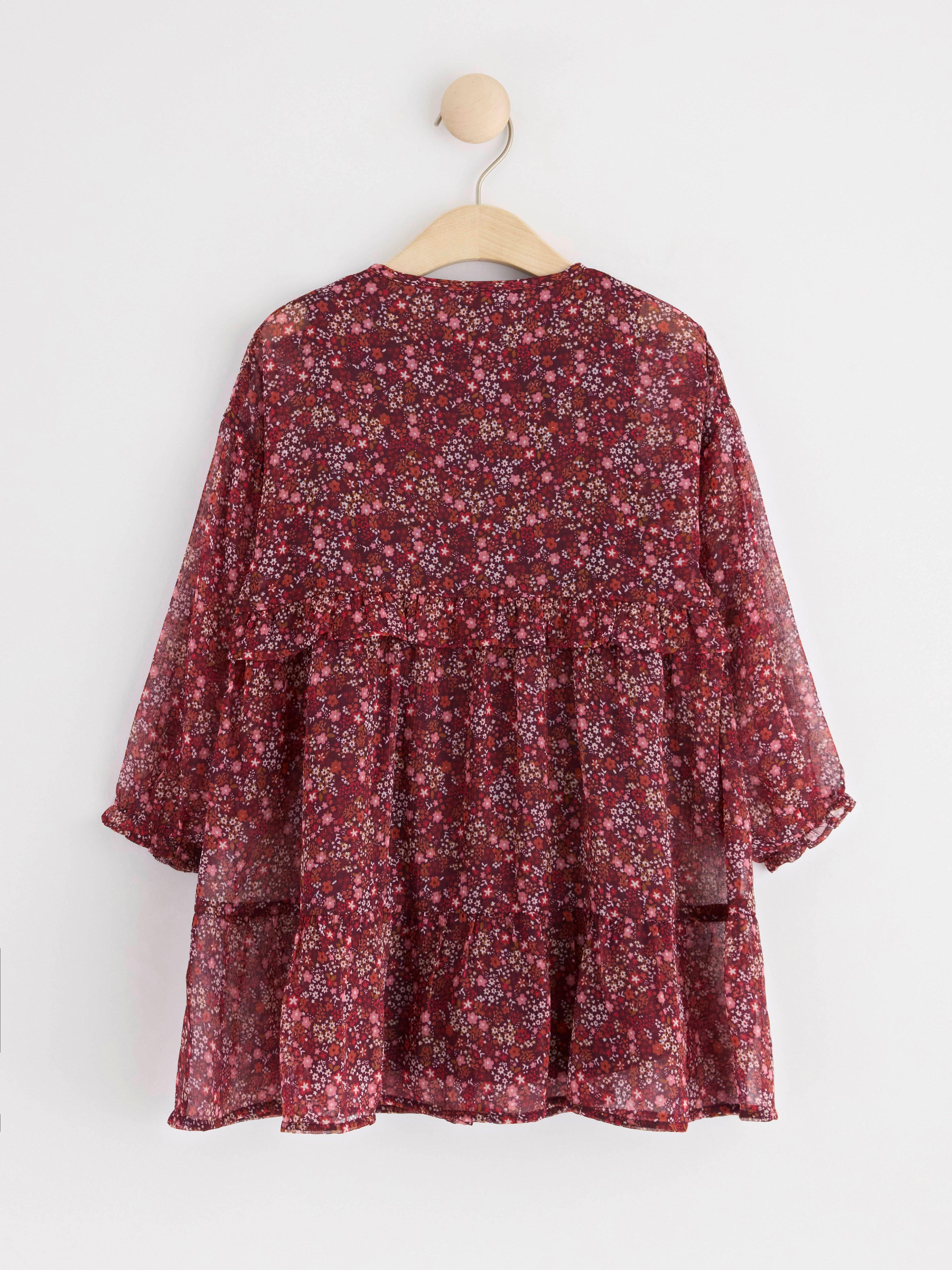Tiered dress with flowers Dark Lilac