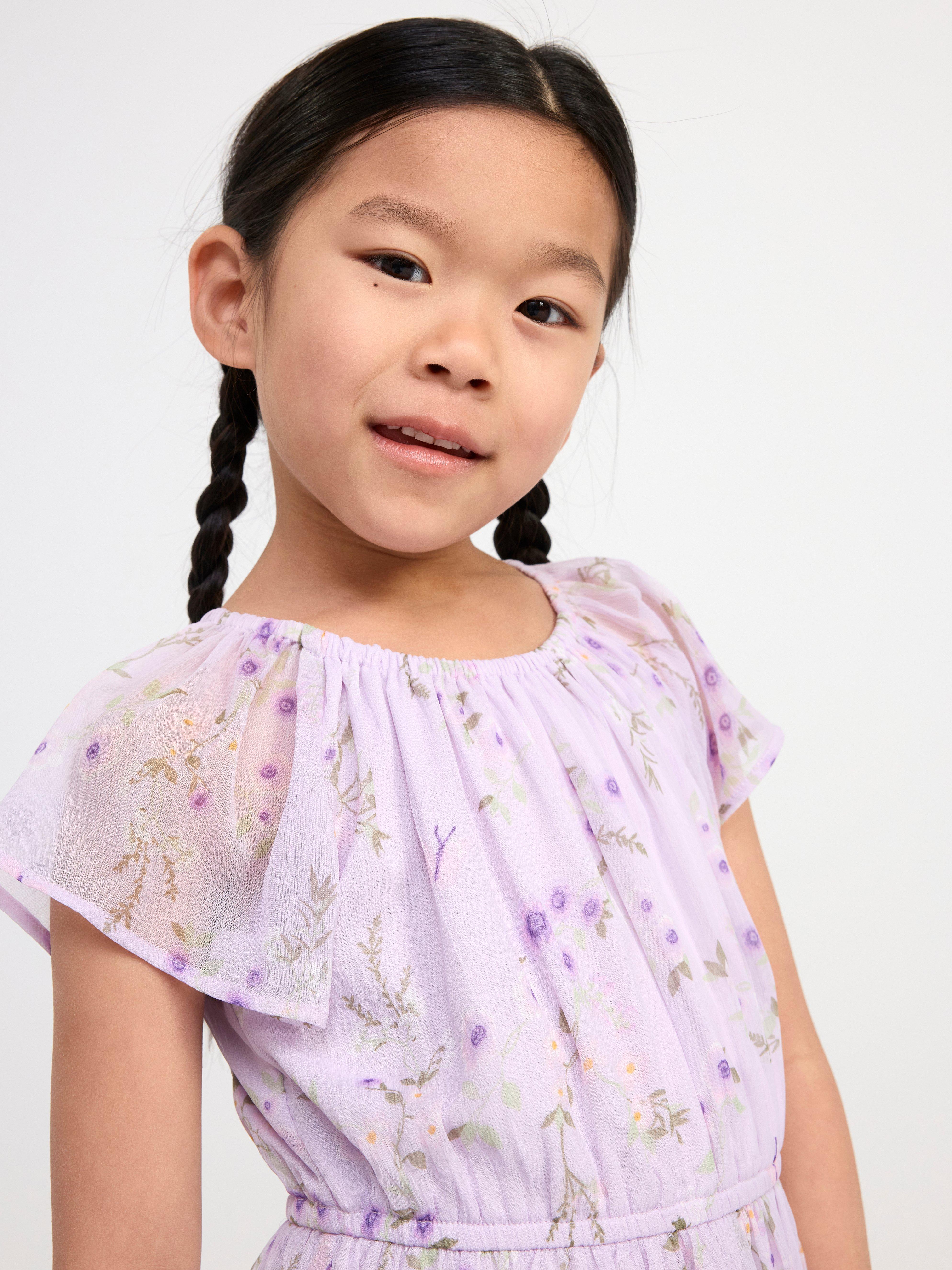 High-low short sleeve chiffon dress Light Lilac