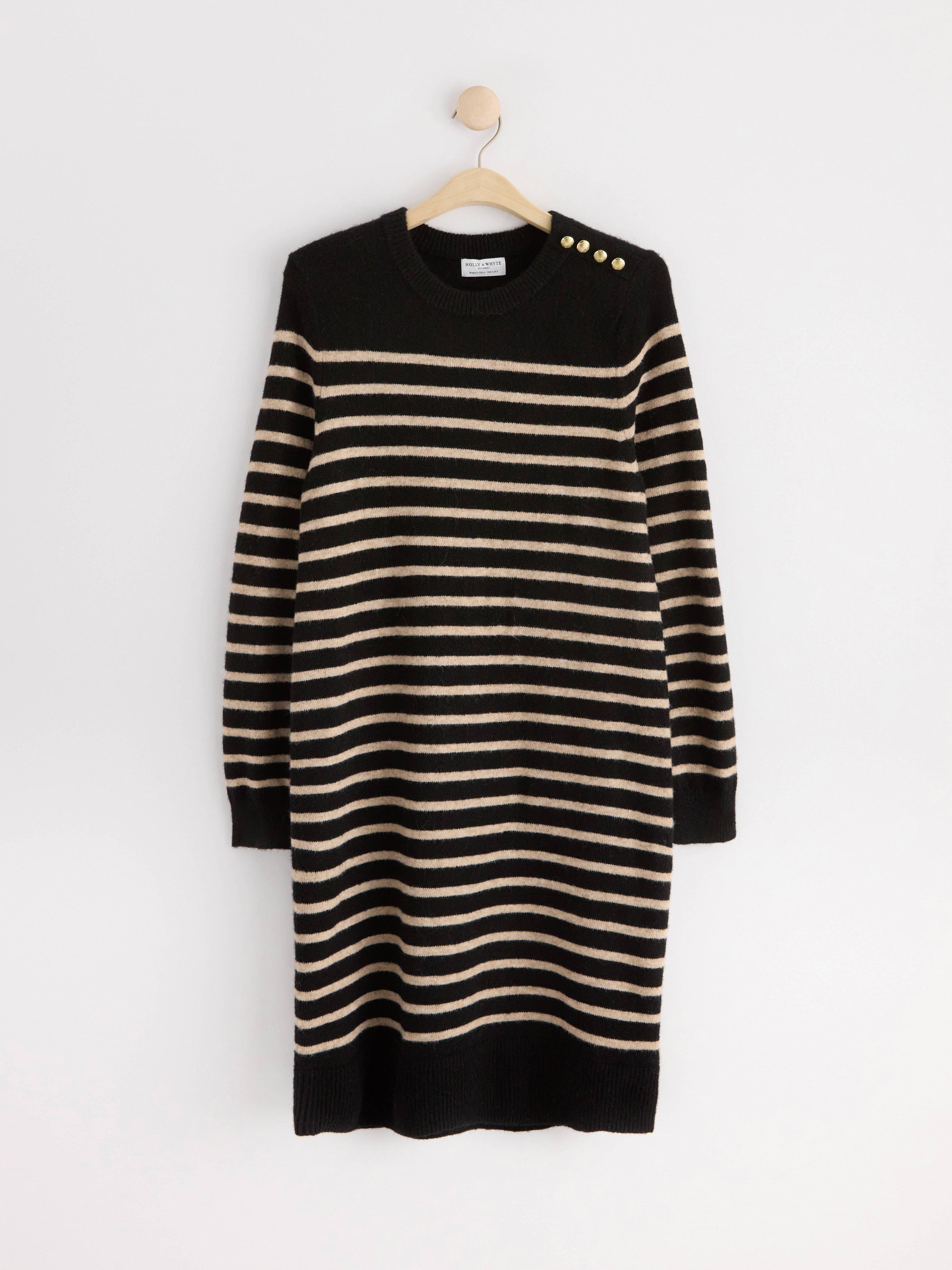 Knitted striped dress Black