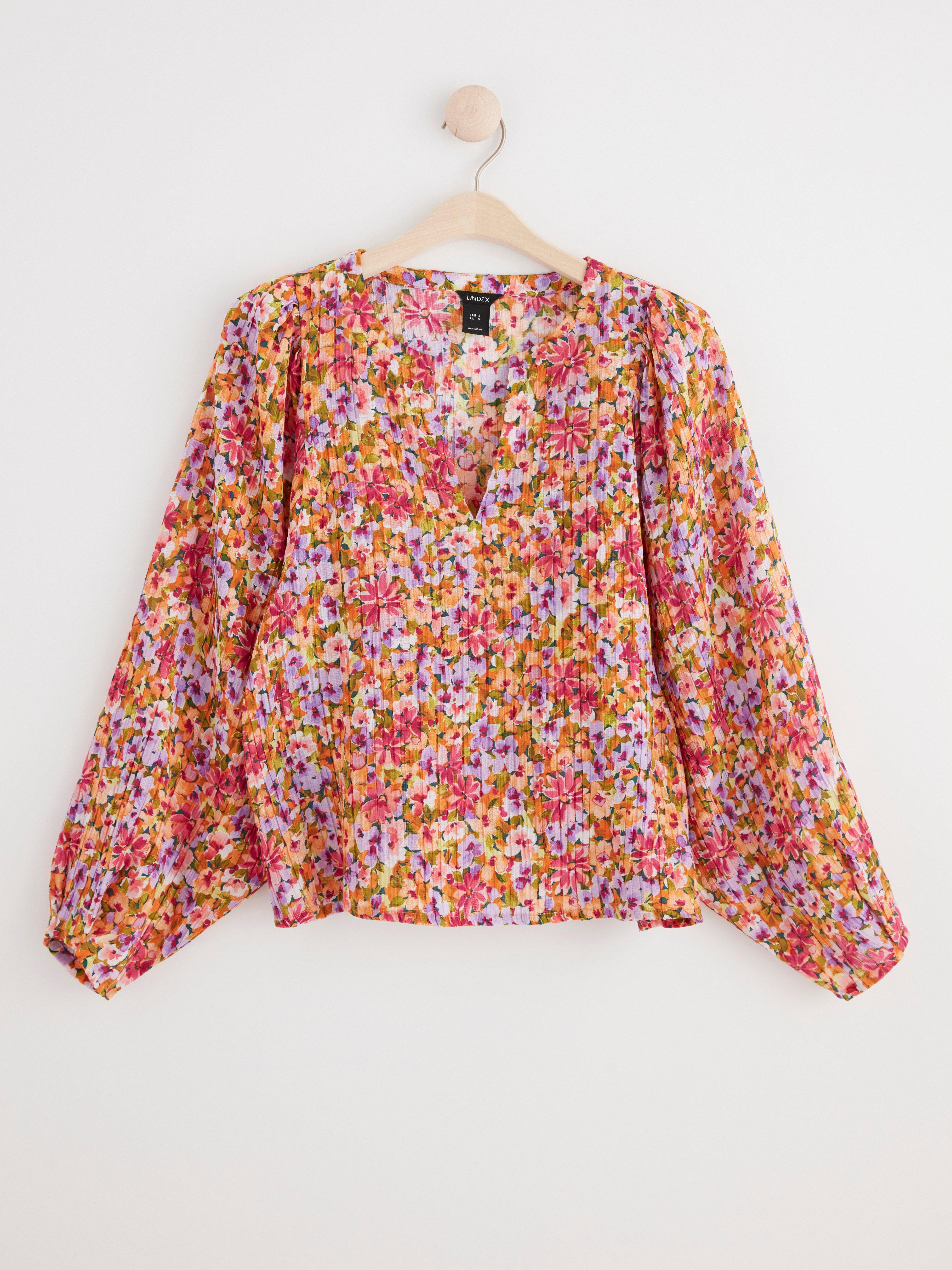 Floral puff sleeve blouse orange