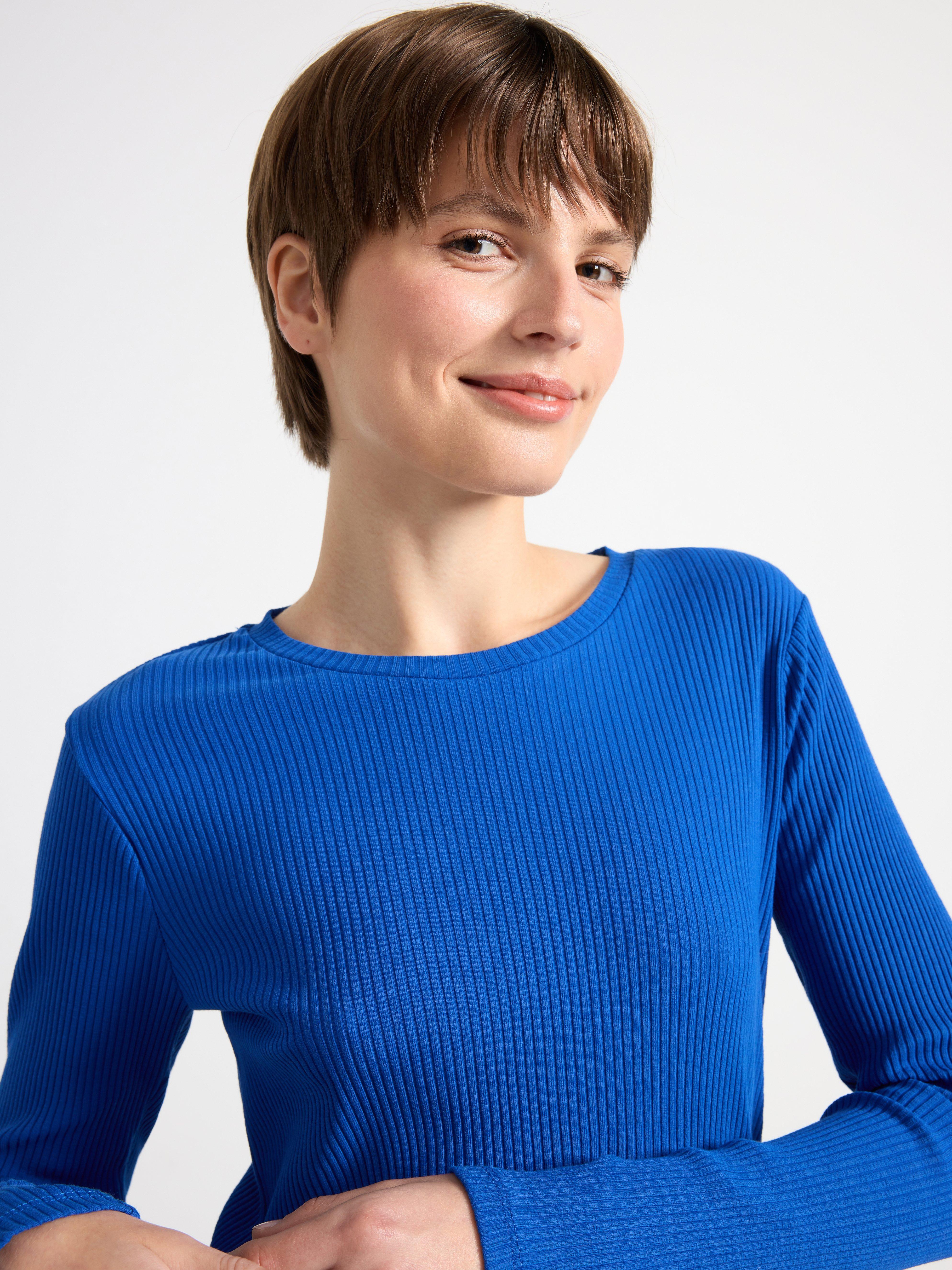 Rib-knitted long sleeve top blue