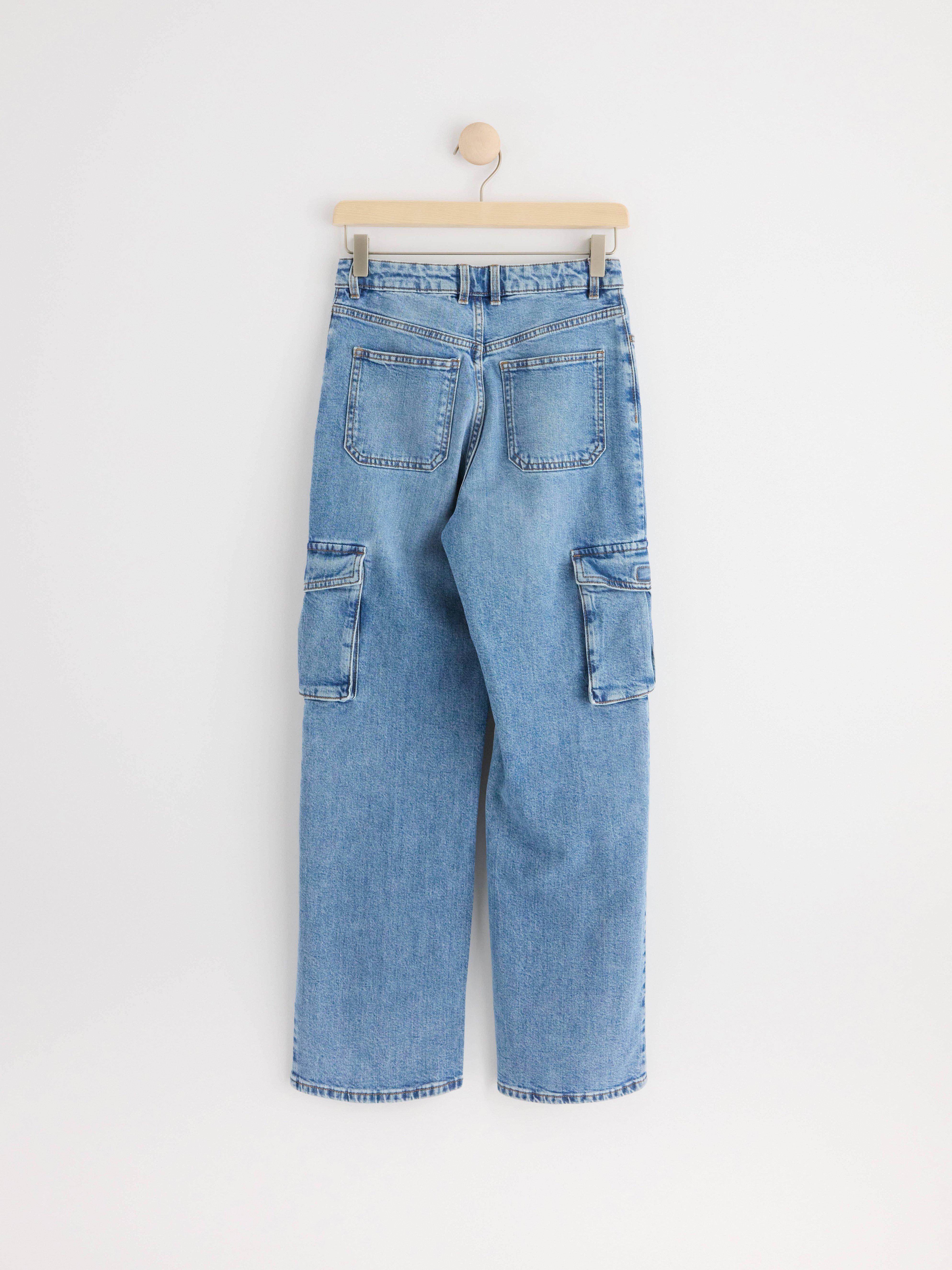 VANJA Wide leg high waist cargo jeans Washed denim