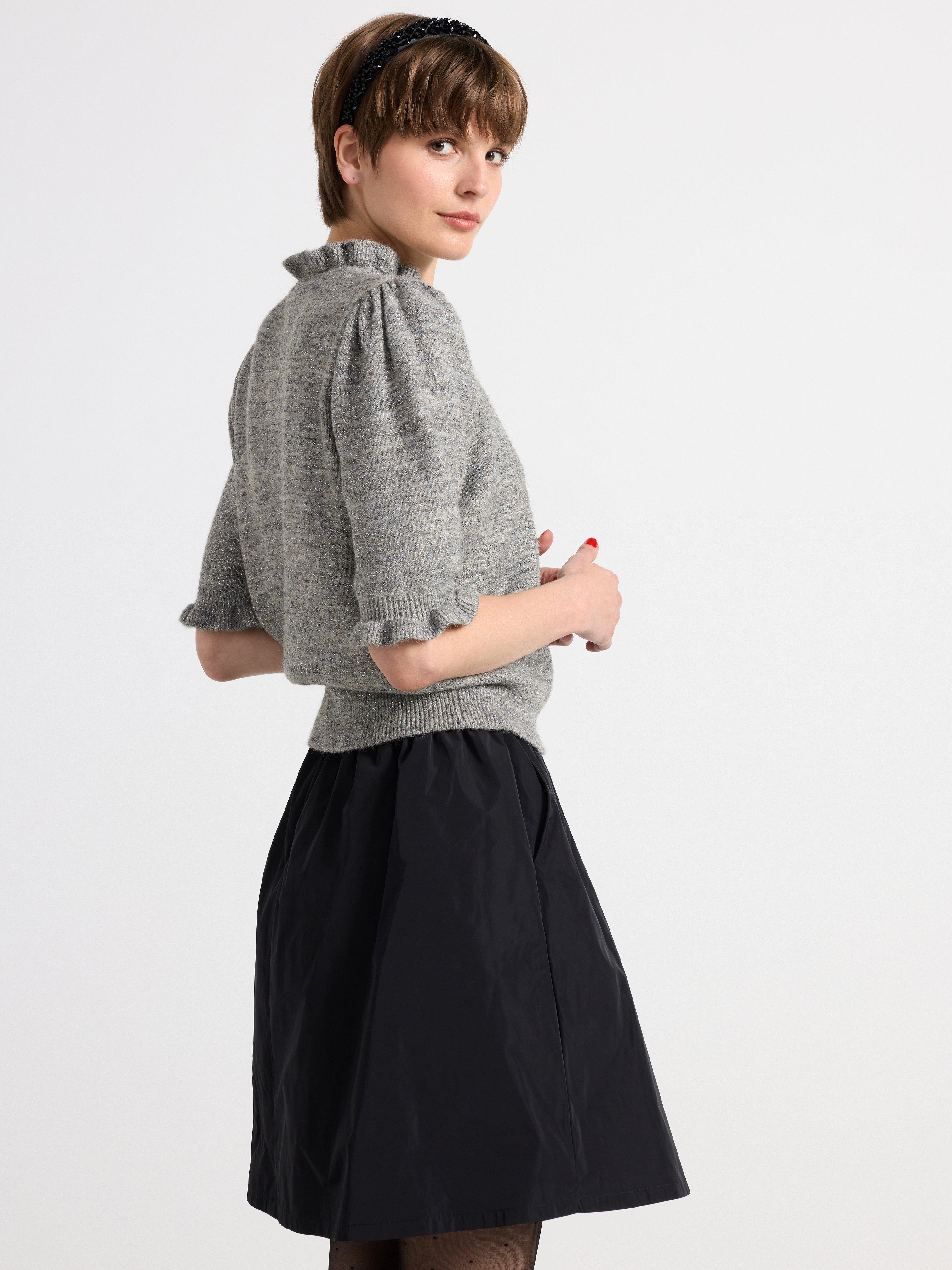 Knitted jumper with frill collar and beautiful metallic-shimmering yarn Grey melange