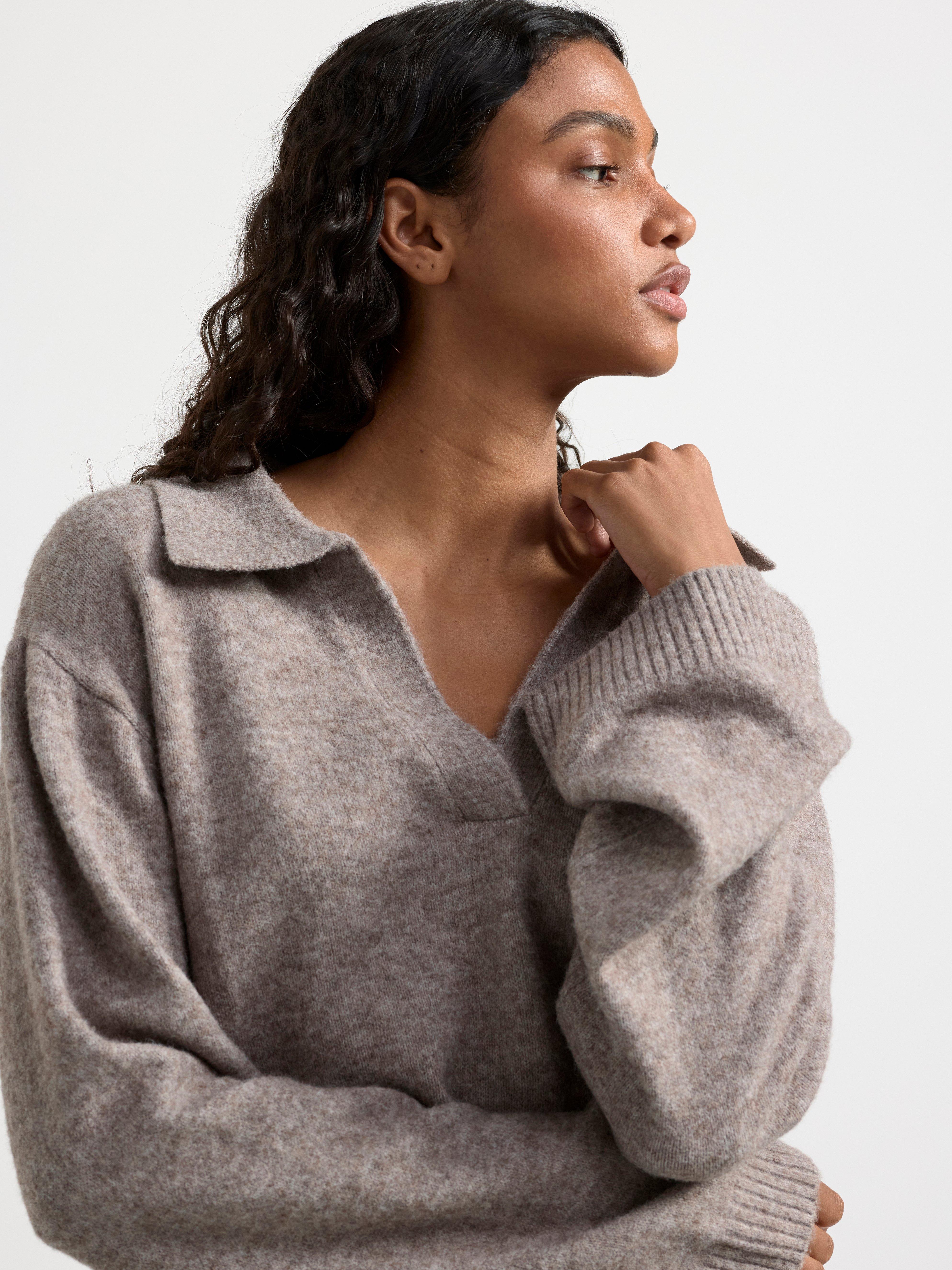 Knitted jumper with collar Brown melange
