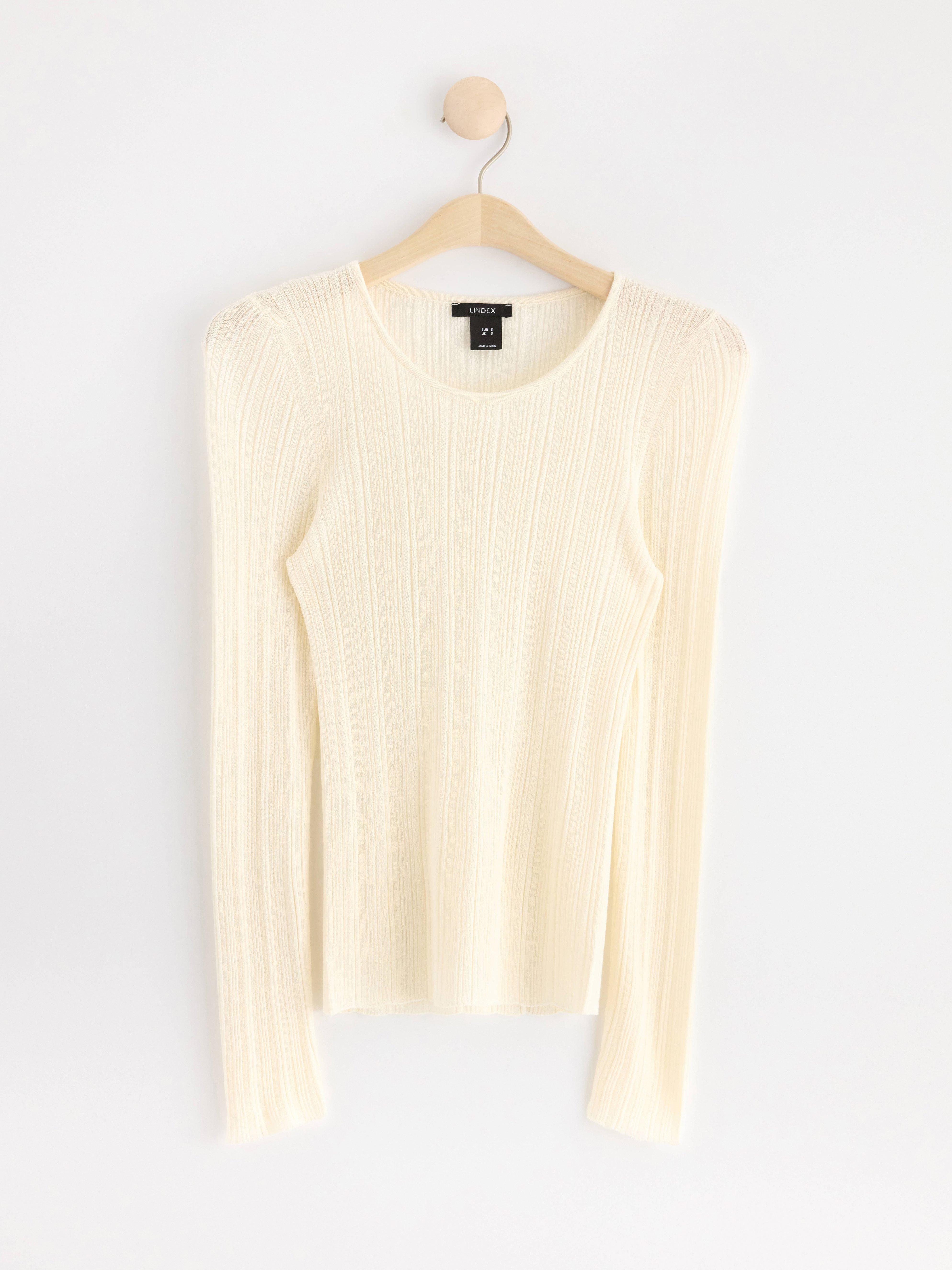 Rib-knit long sleeve top white