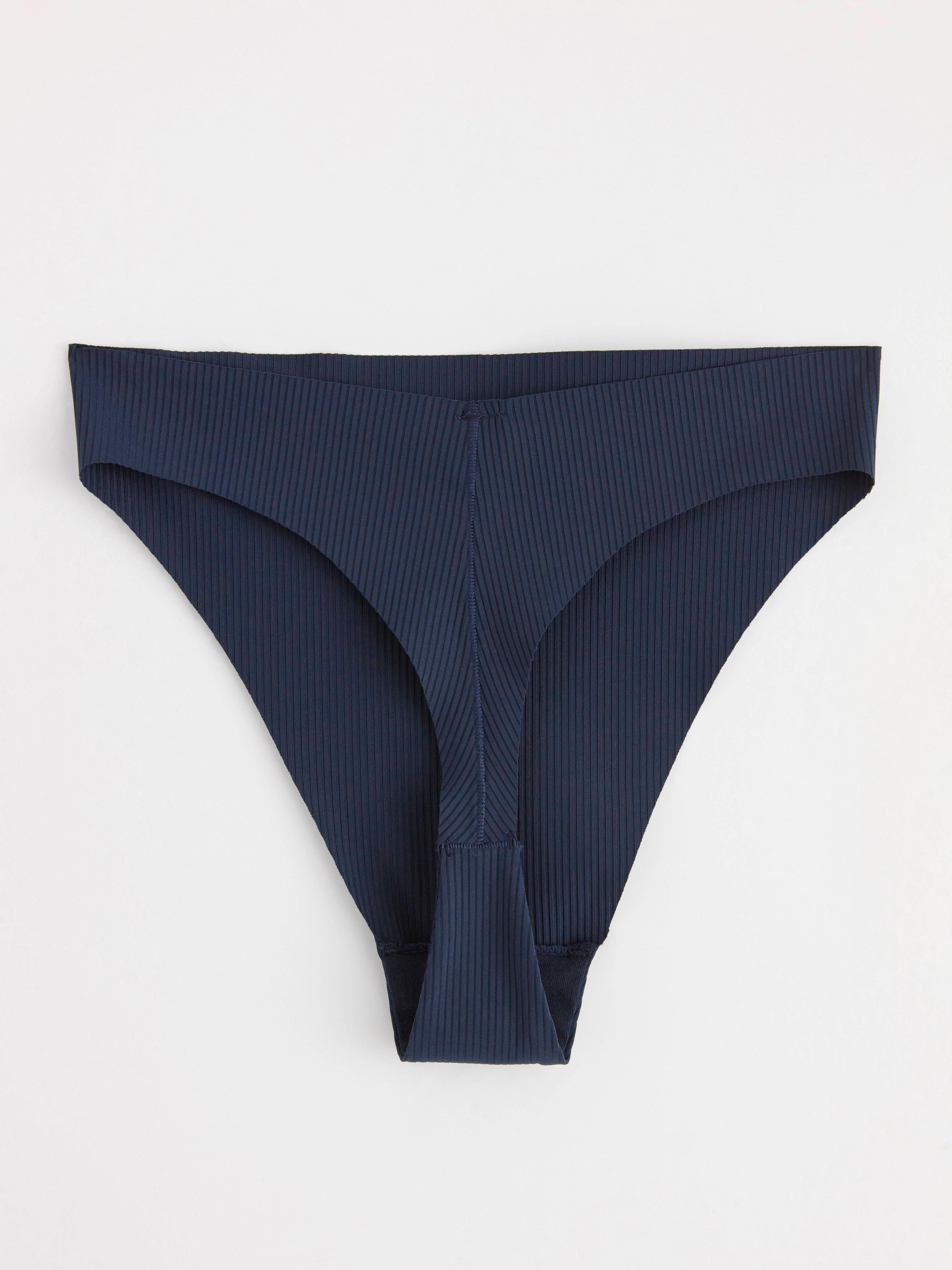 Ribbed seamless high waist thong Navy