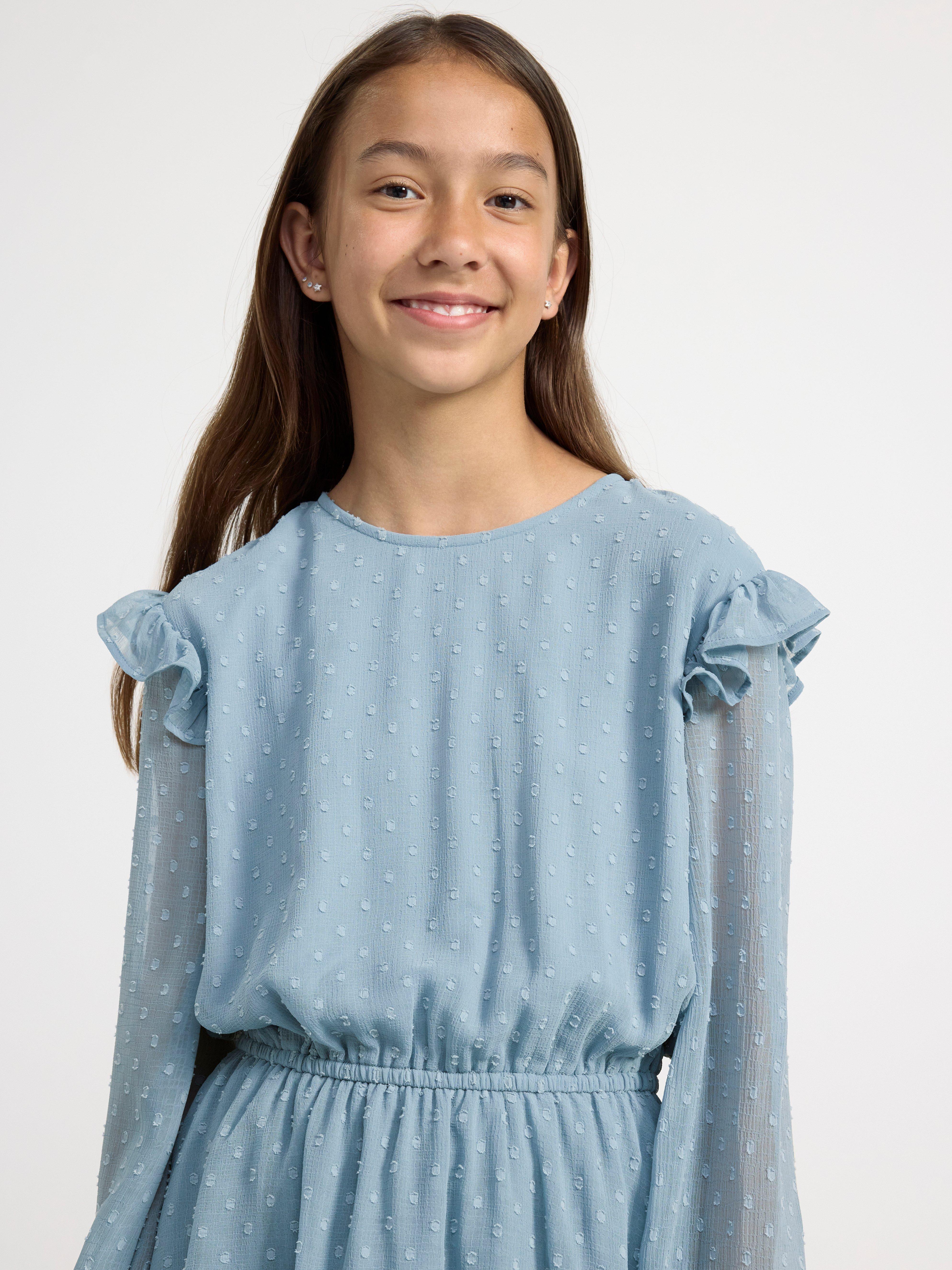 Long sleeve flounce dress Dusty Blue