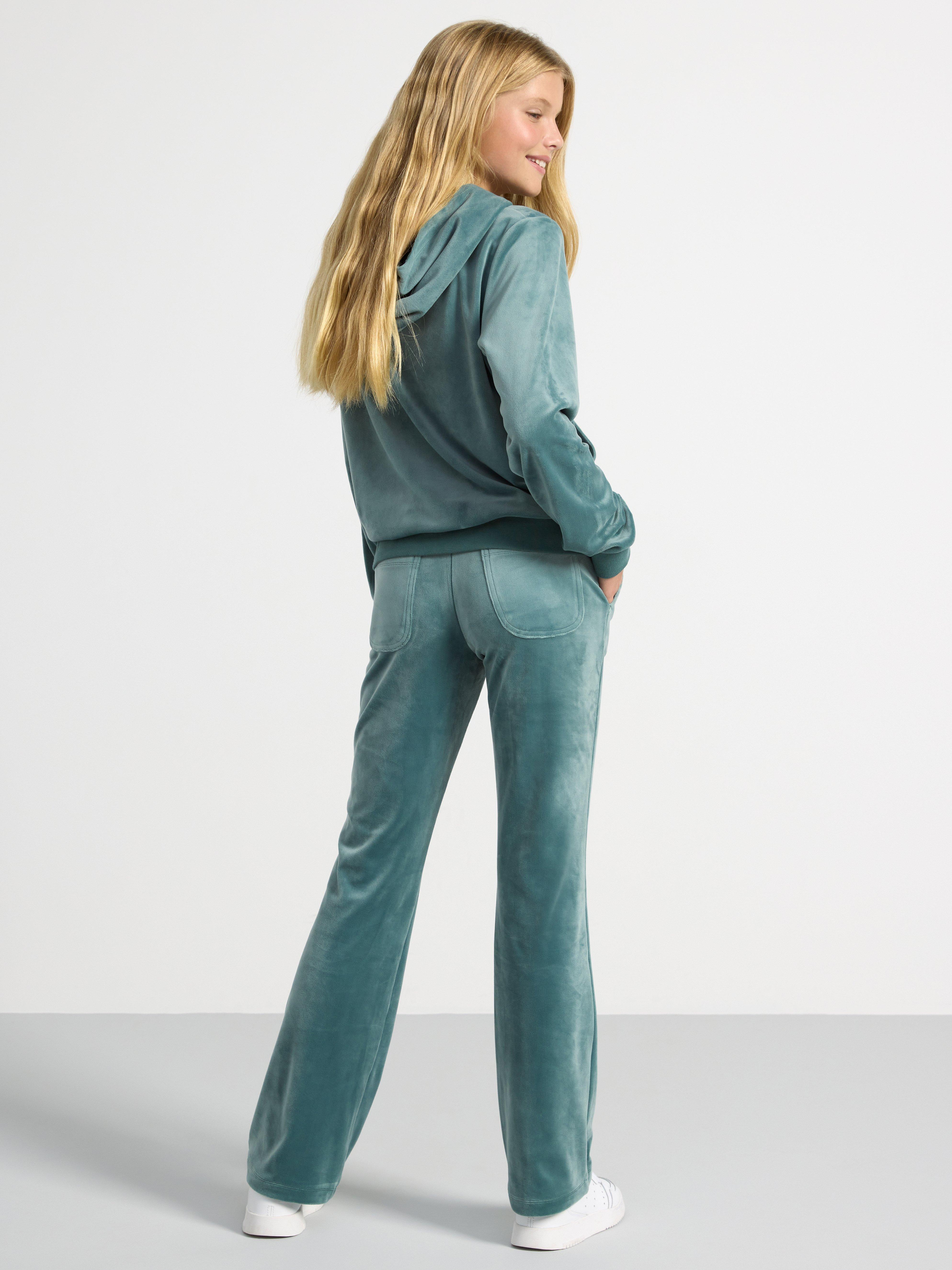 Flared velour trousers Dark Dusty Green