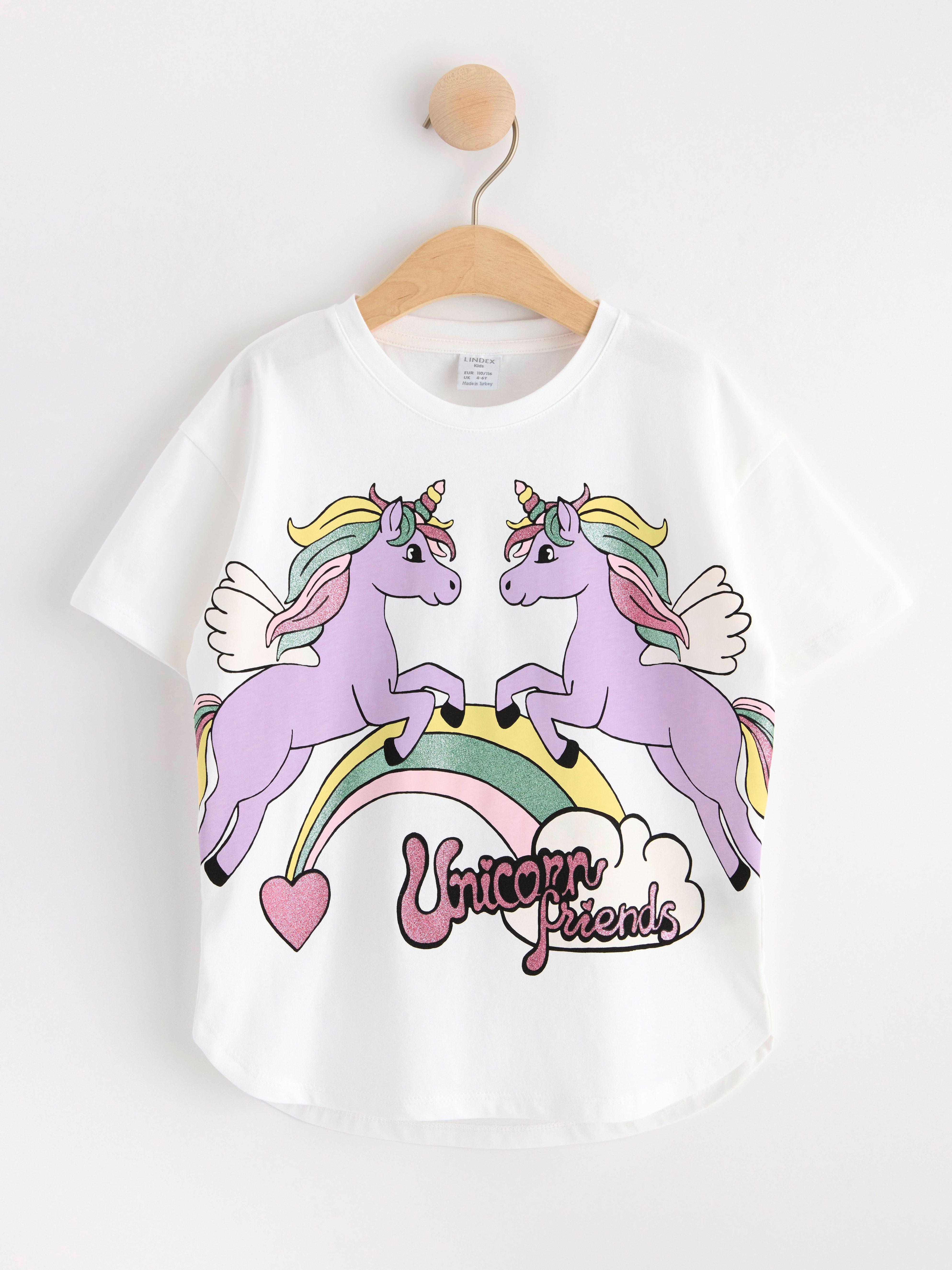 Oversize t-shirt with unicorn print Light Dusty White