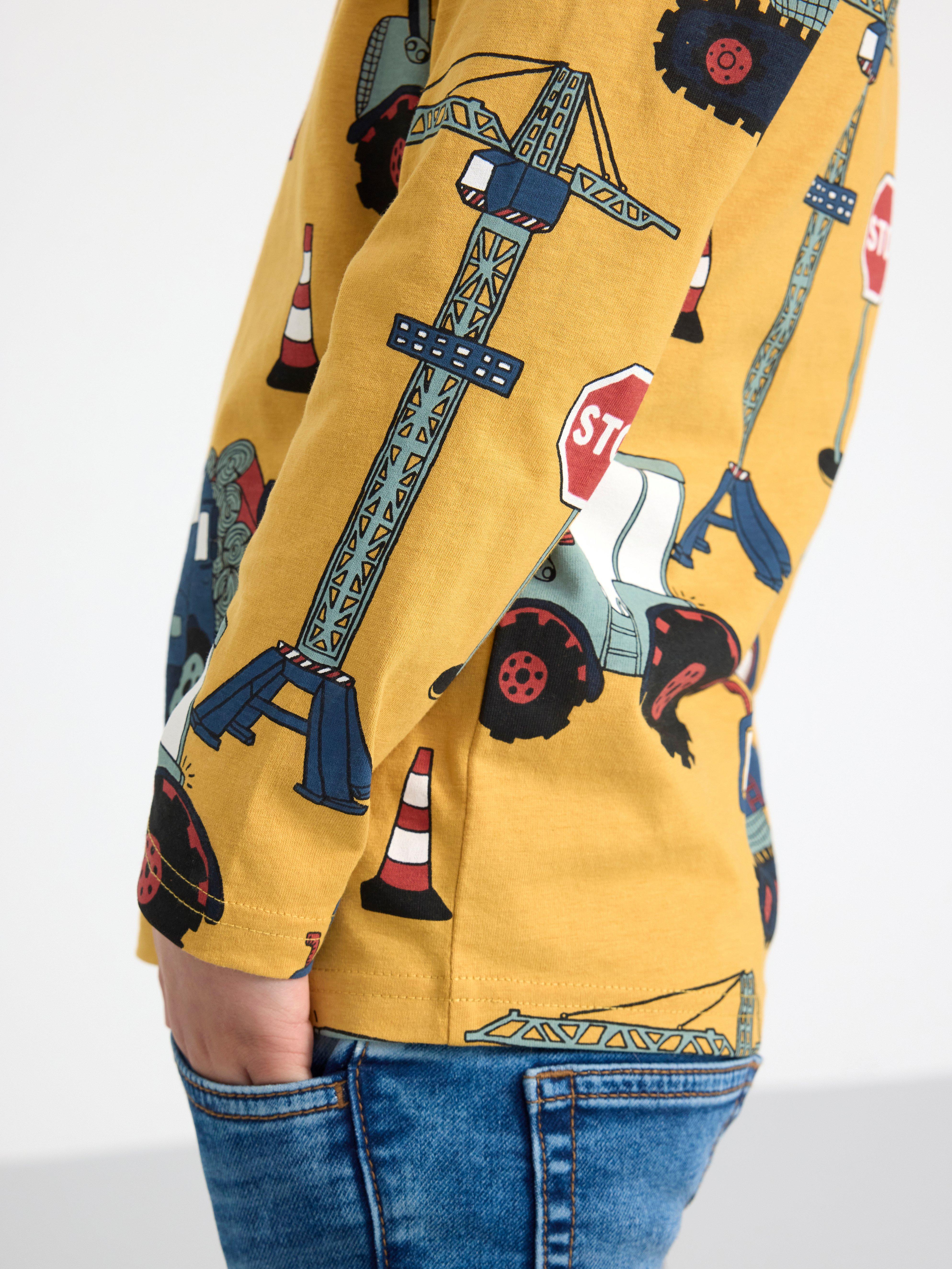 Long sleeve top with working vehicles Dusty Yellow