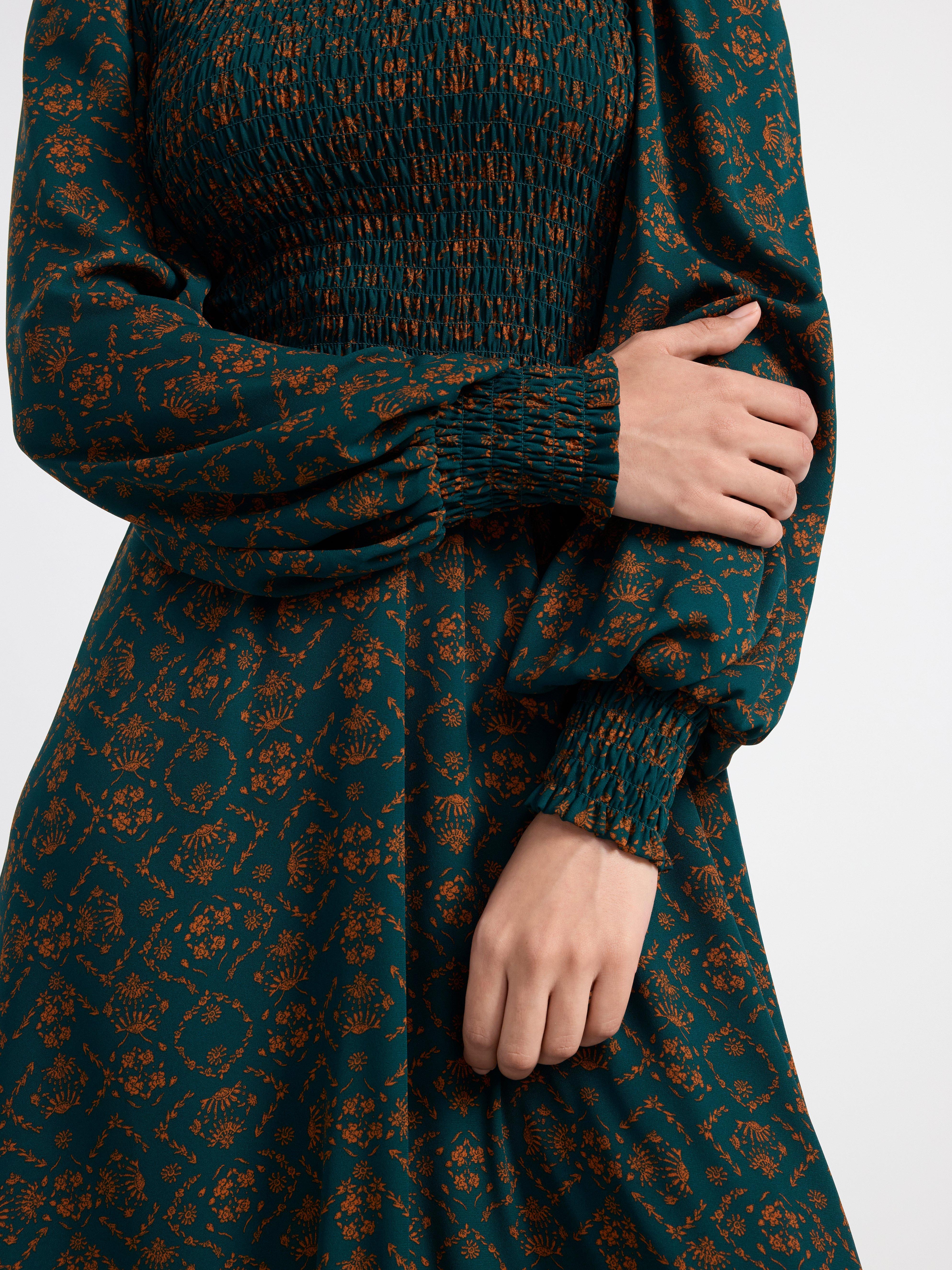 Maxi dress with smock Dark Green