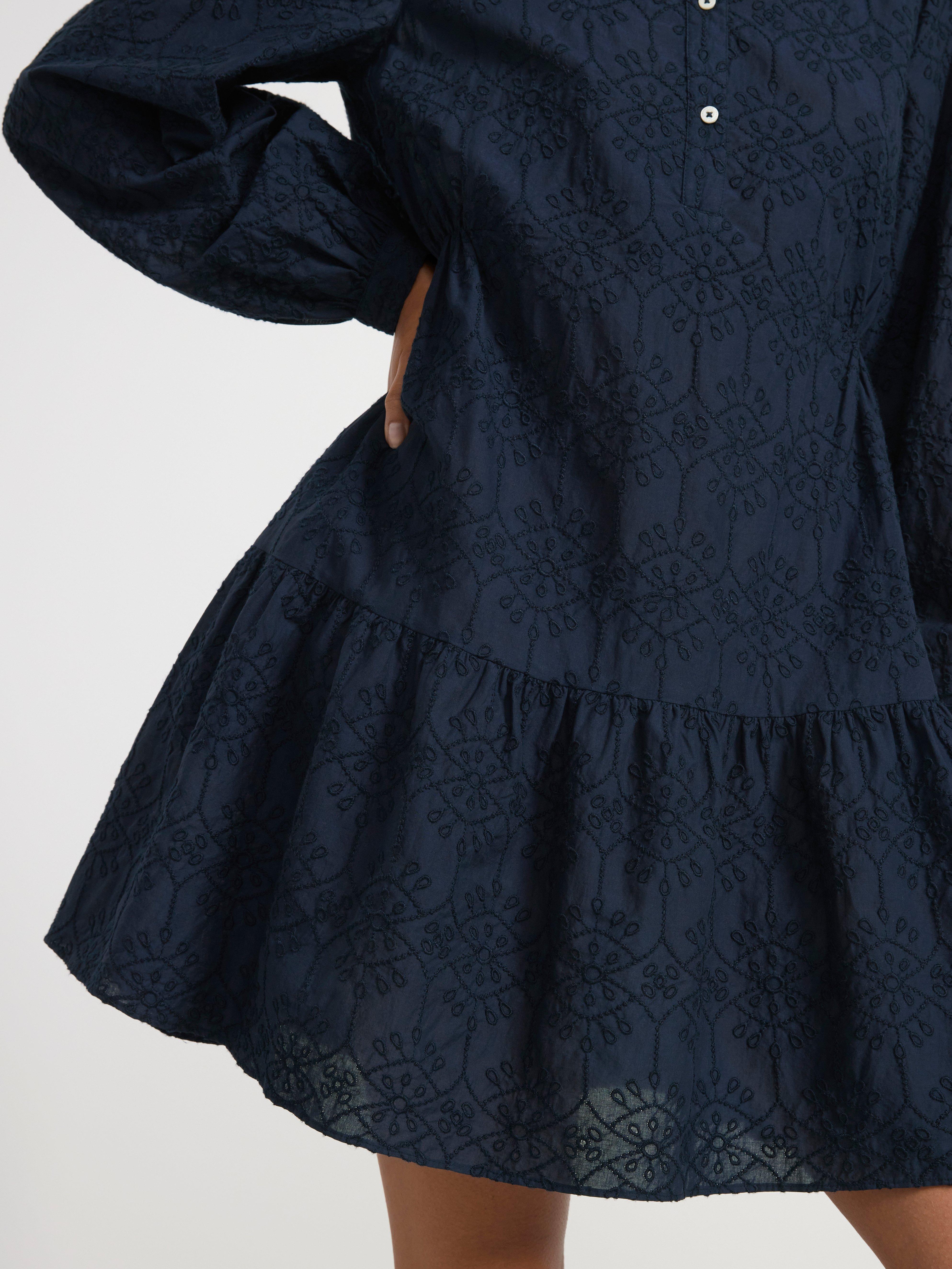 Long sleeve mini dress with embroidery Navy