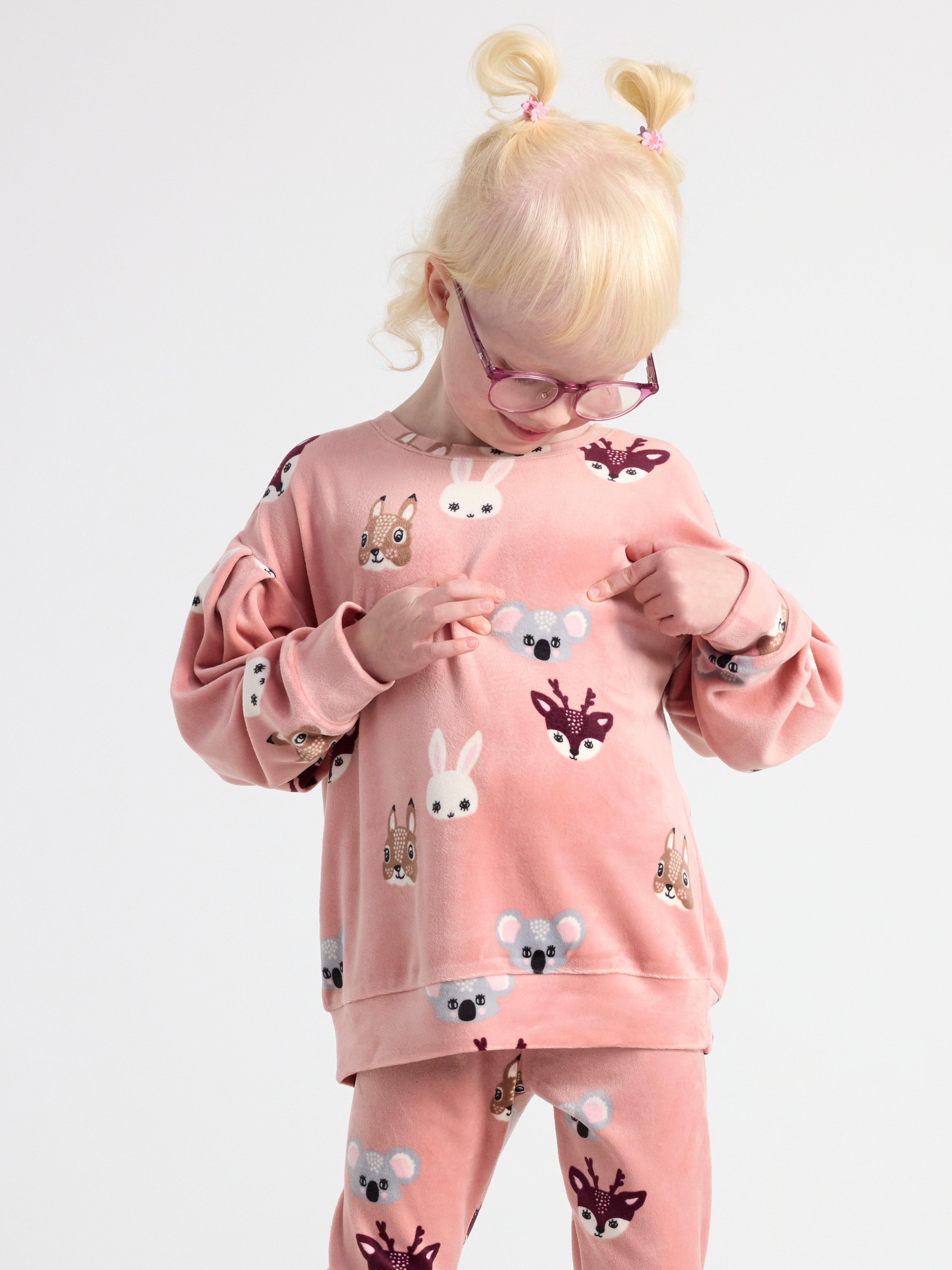 Velour jumper with animals Dusty Pink