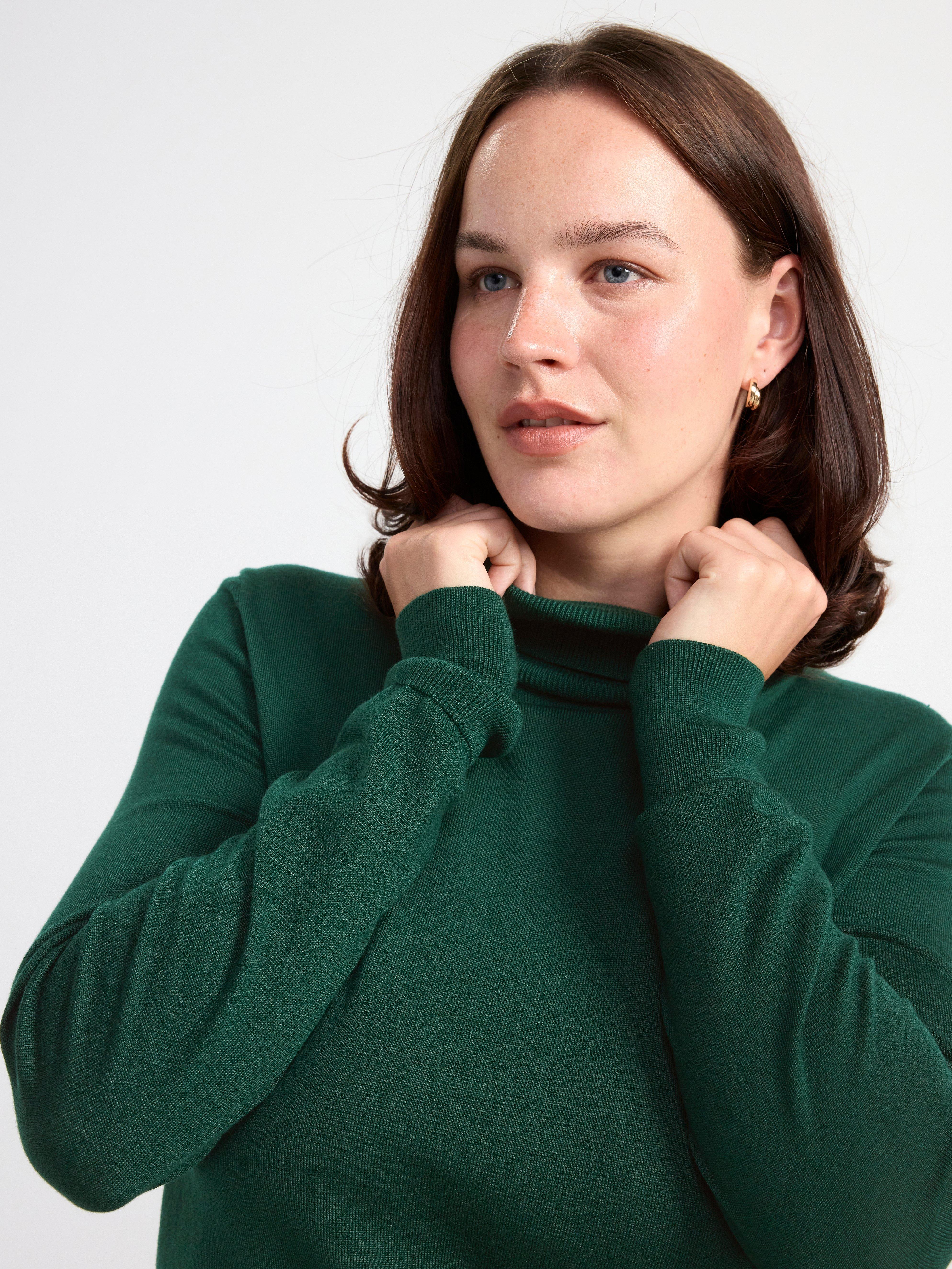 Fine-knit roll neck top Dark Green