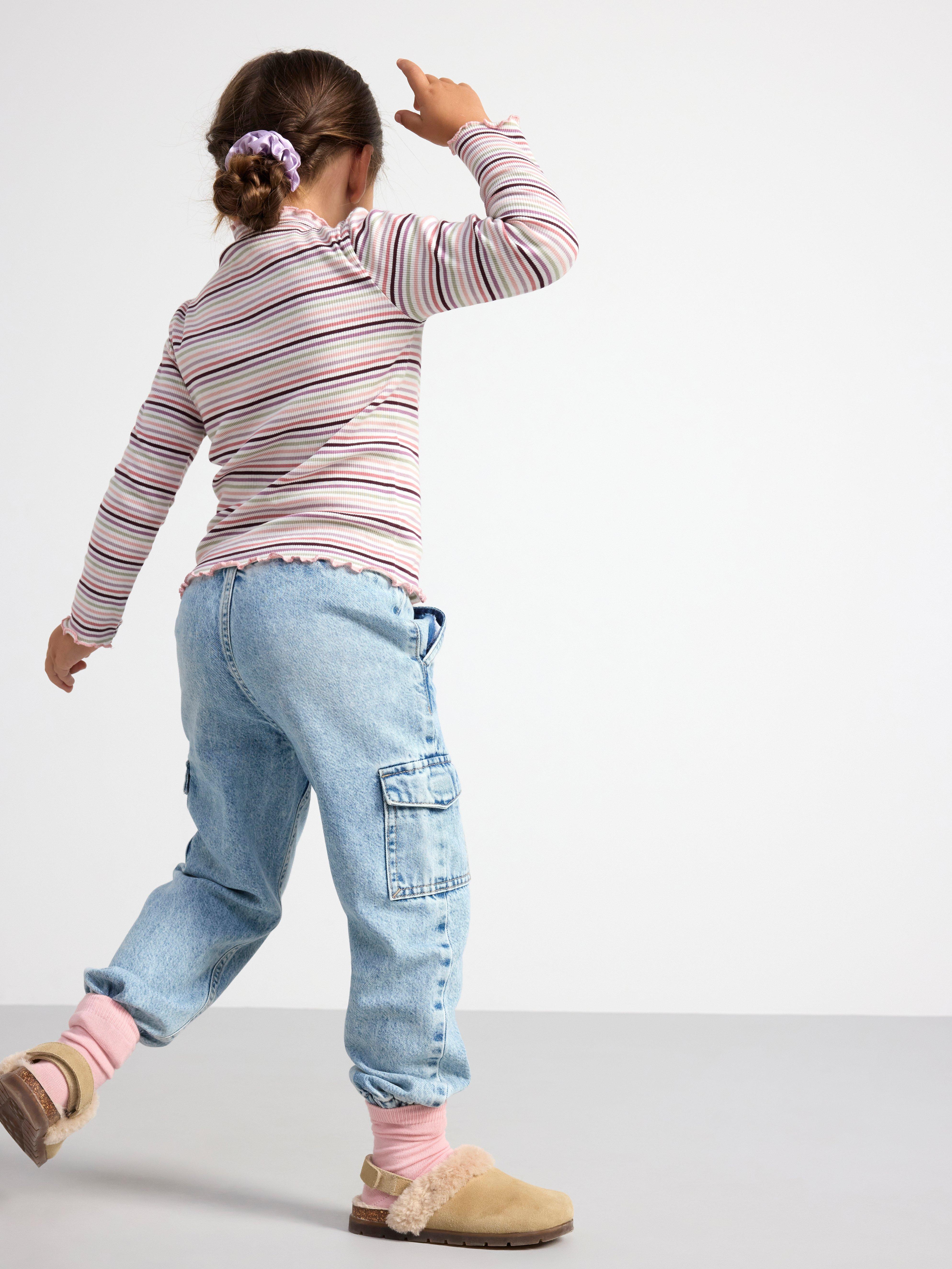 Long sleeve top in ribbed jersey Light Dusty White