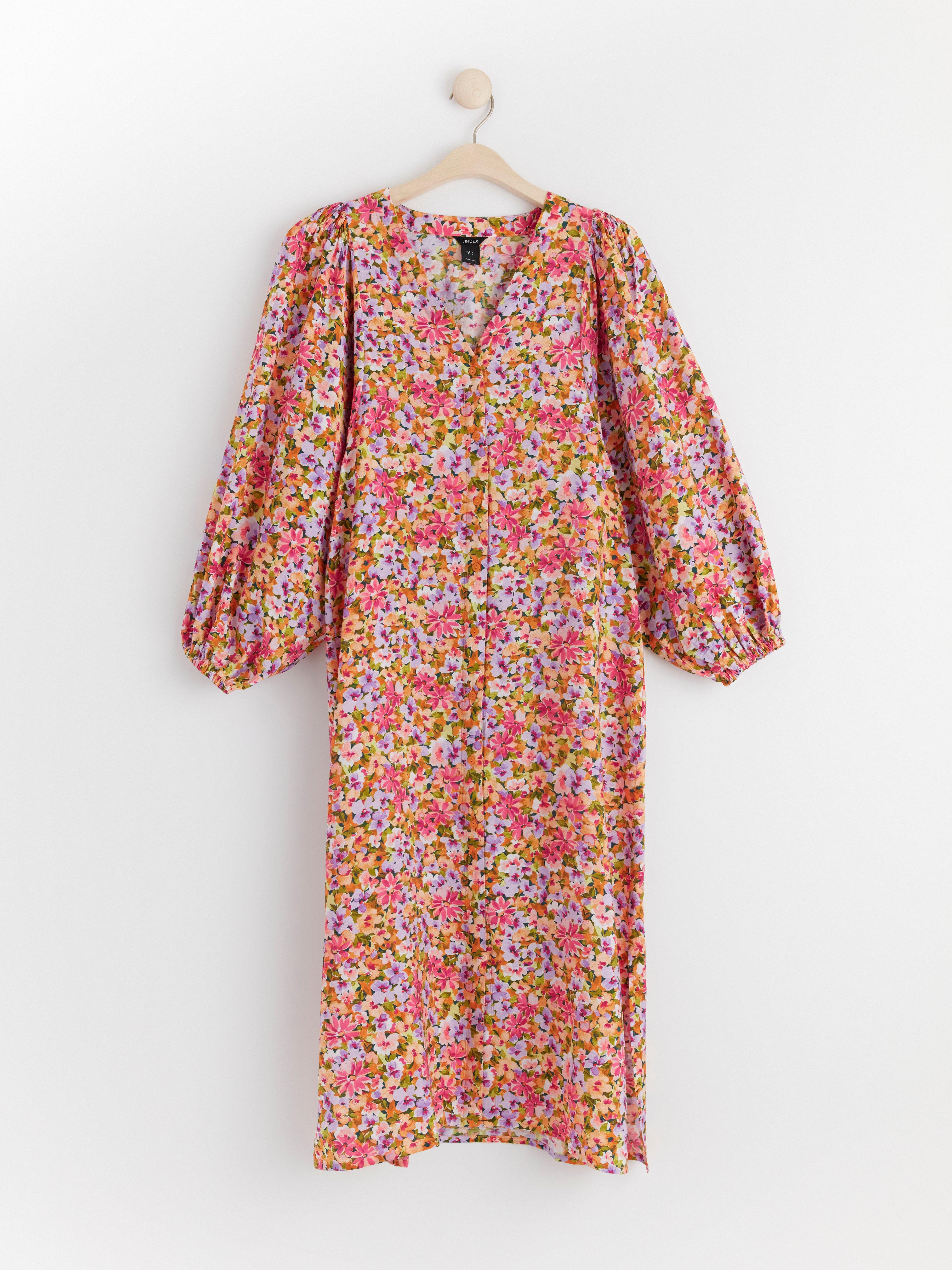 Buttoned puff sleeve maxi dress orange