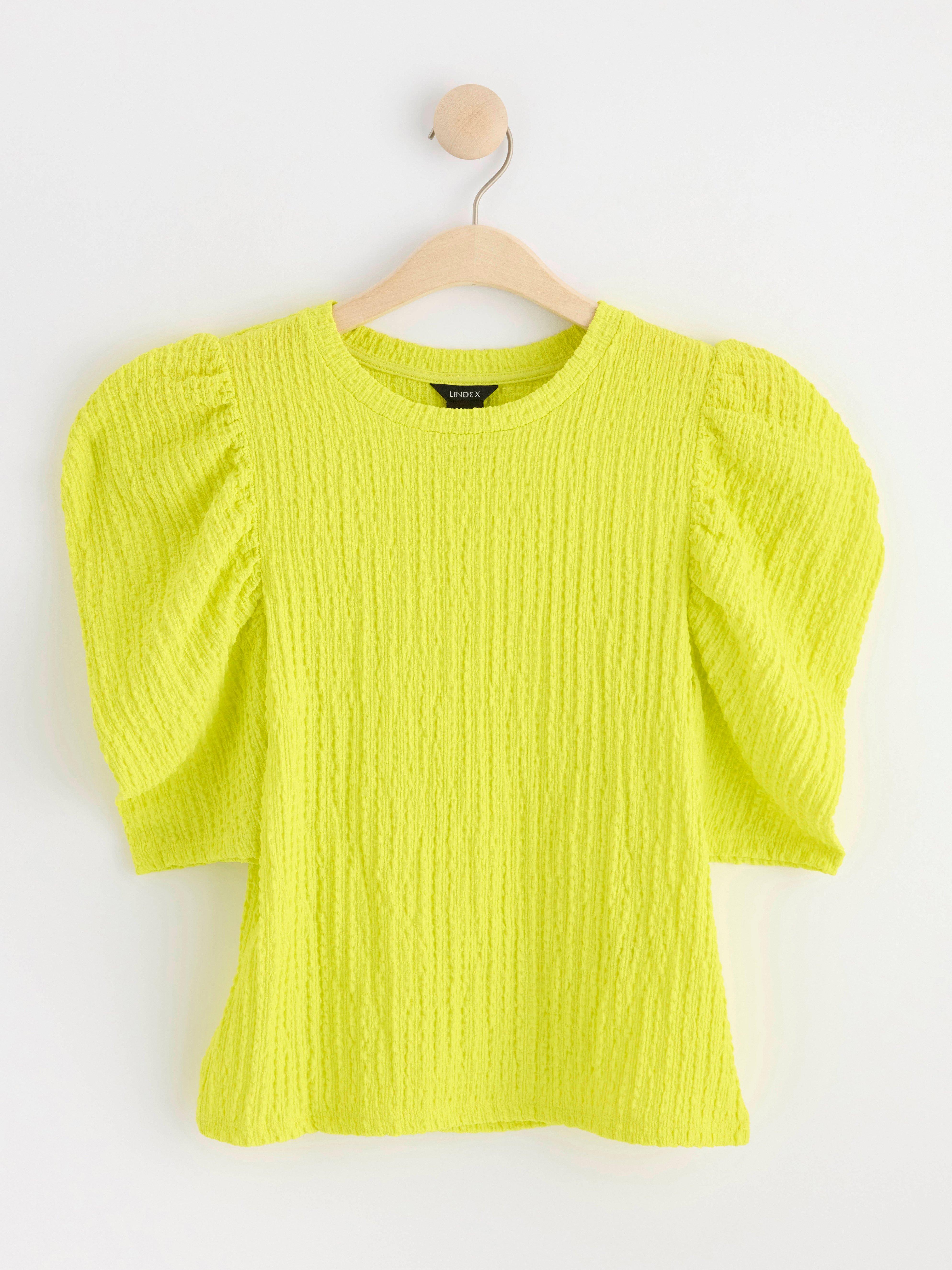 Textured puff sleeve top Light Lime
