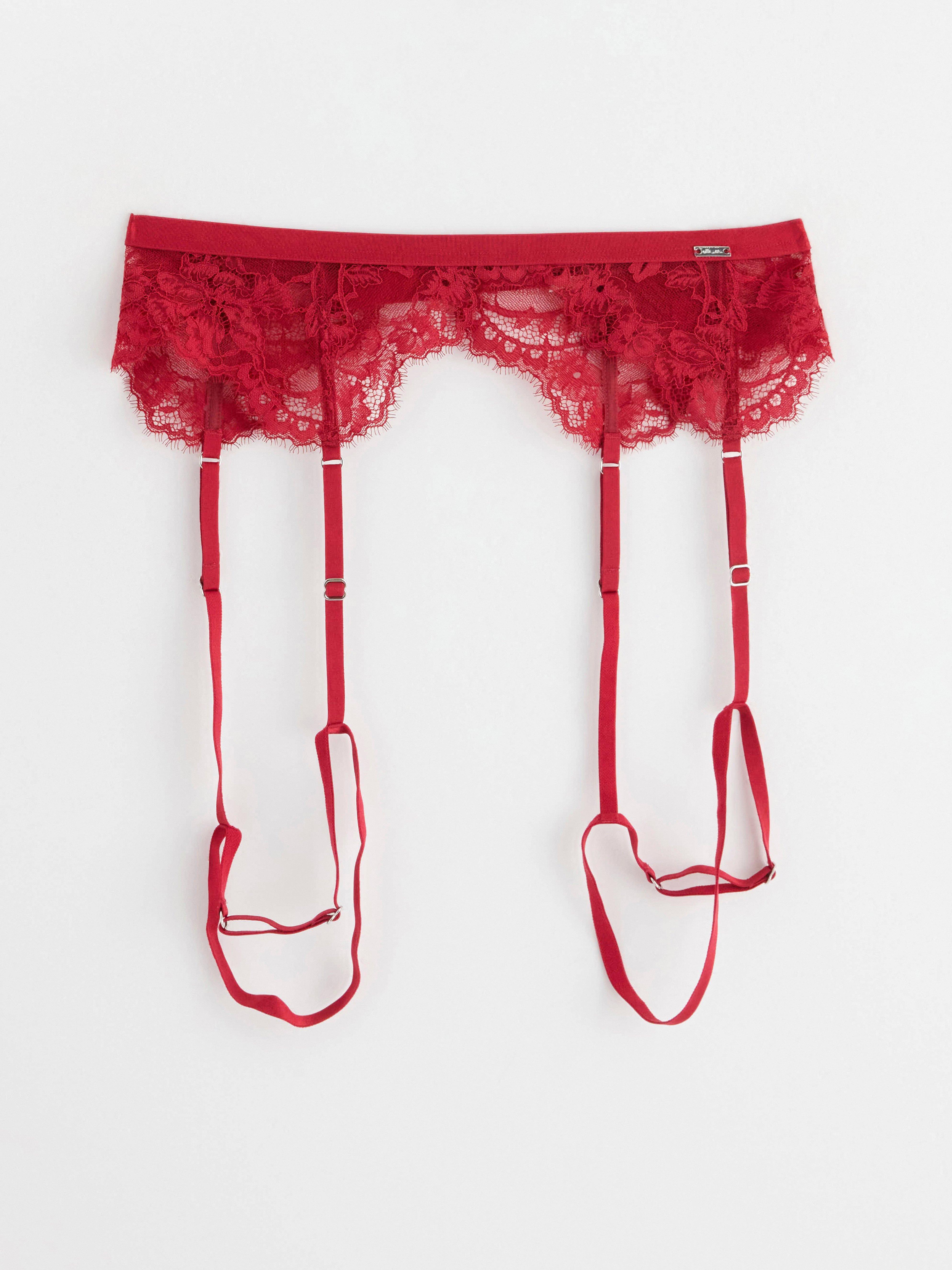 Suspender belt in lace Dark Red