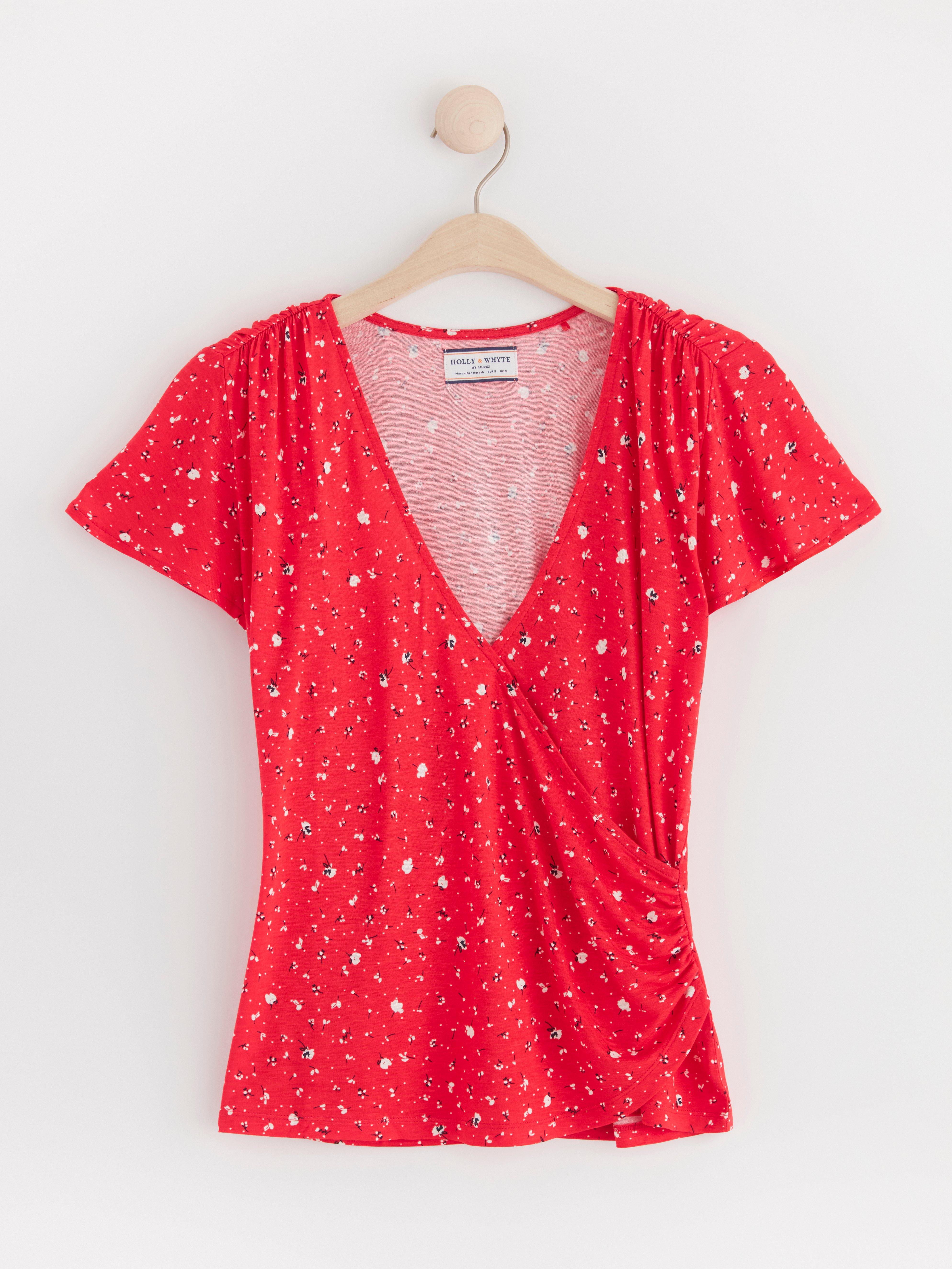 Short sleeve wrap top Red