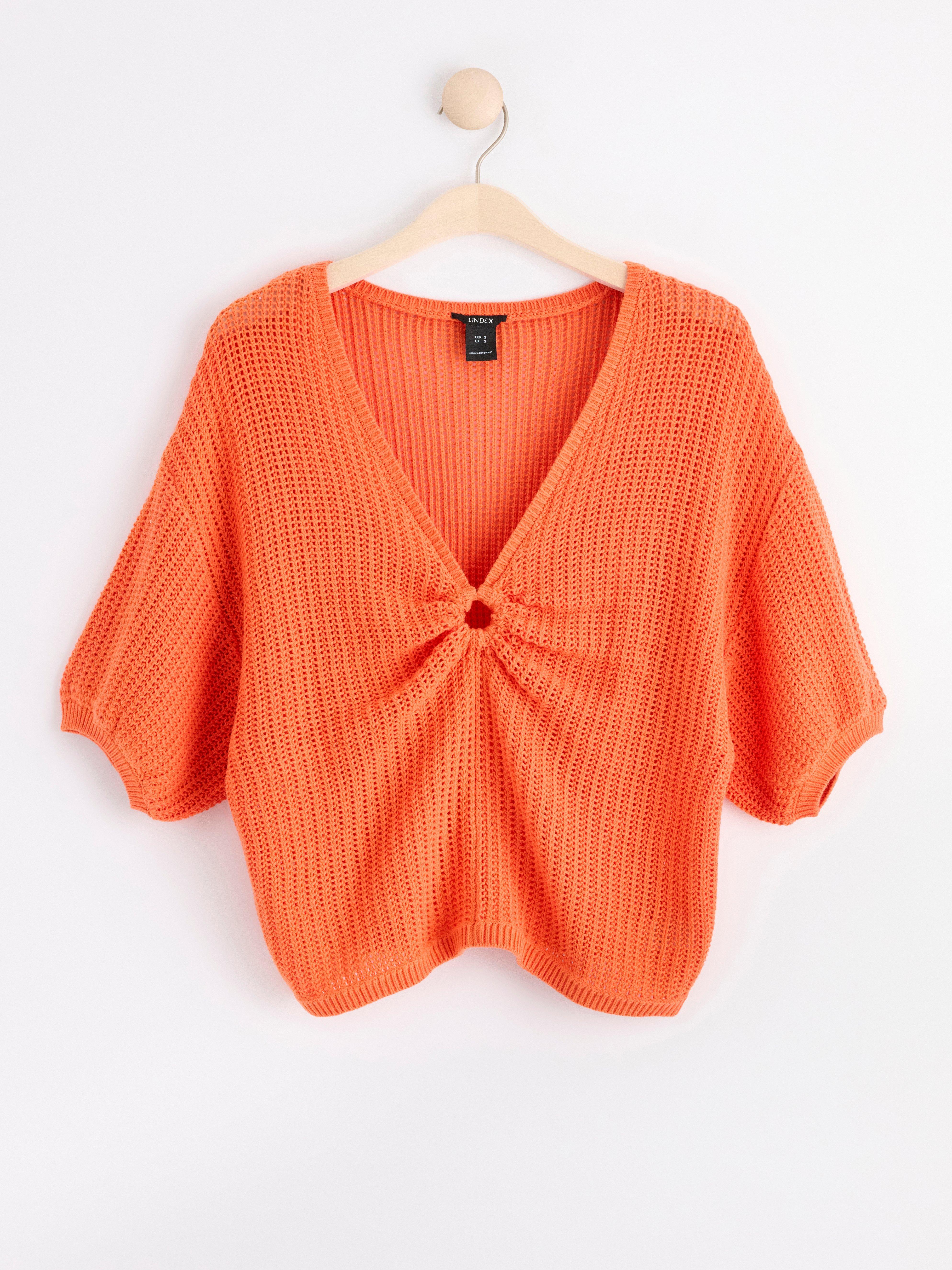 Short sleeve knitted jumper Orange