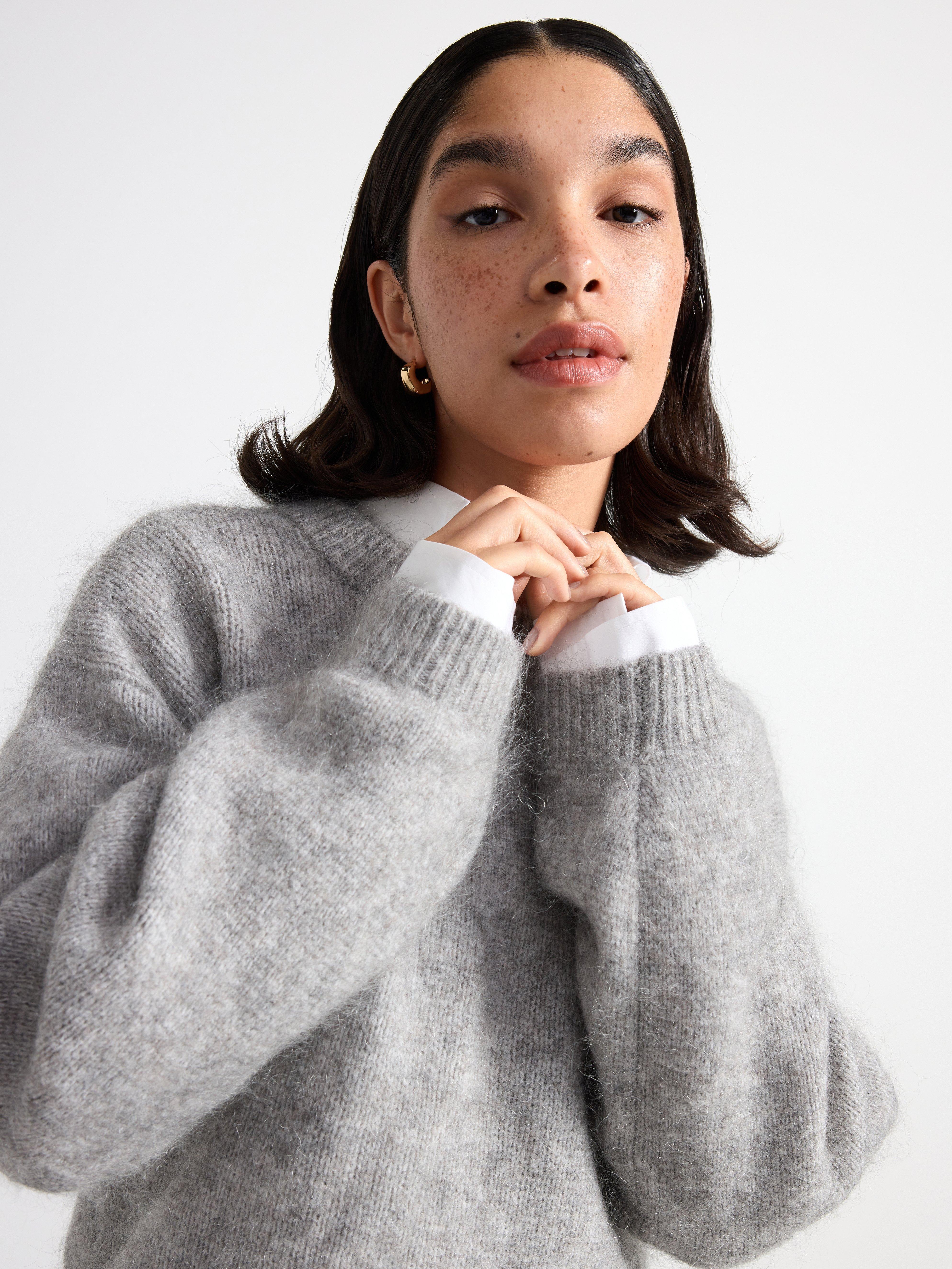 Knitted jumper in mohair blend Grey Melange