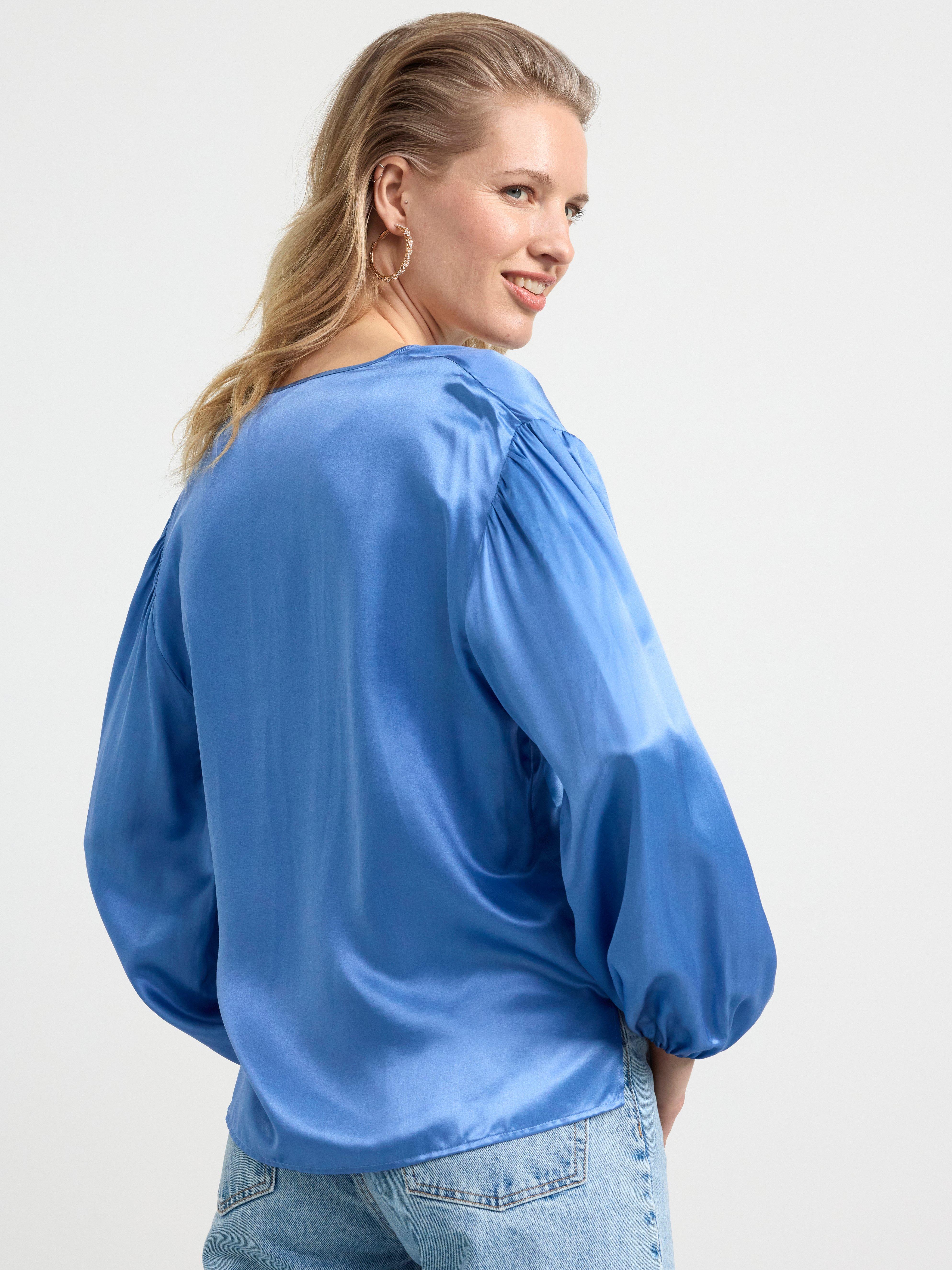 Long sleeve silk blend blouse Light Dusty Blue