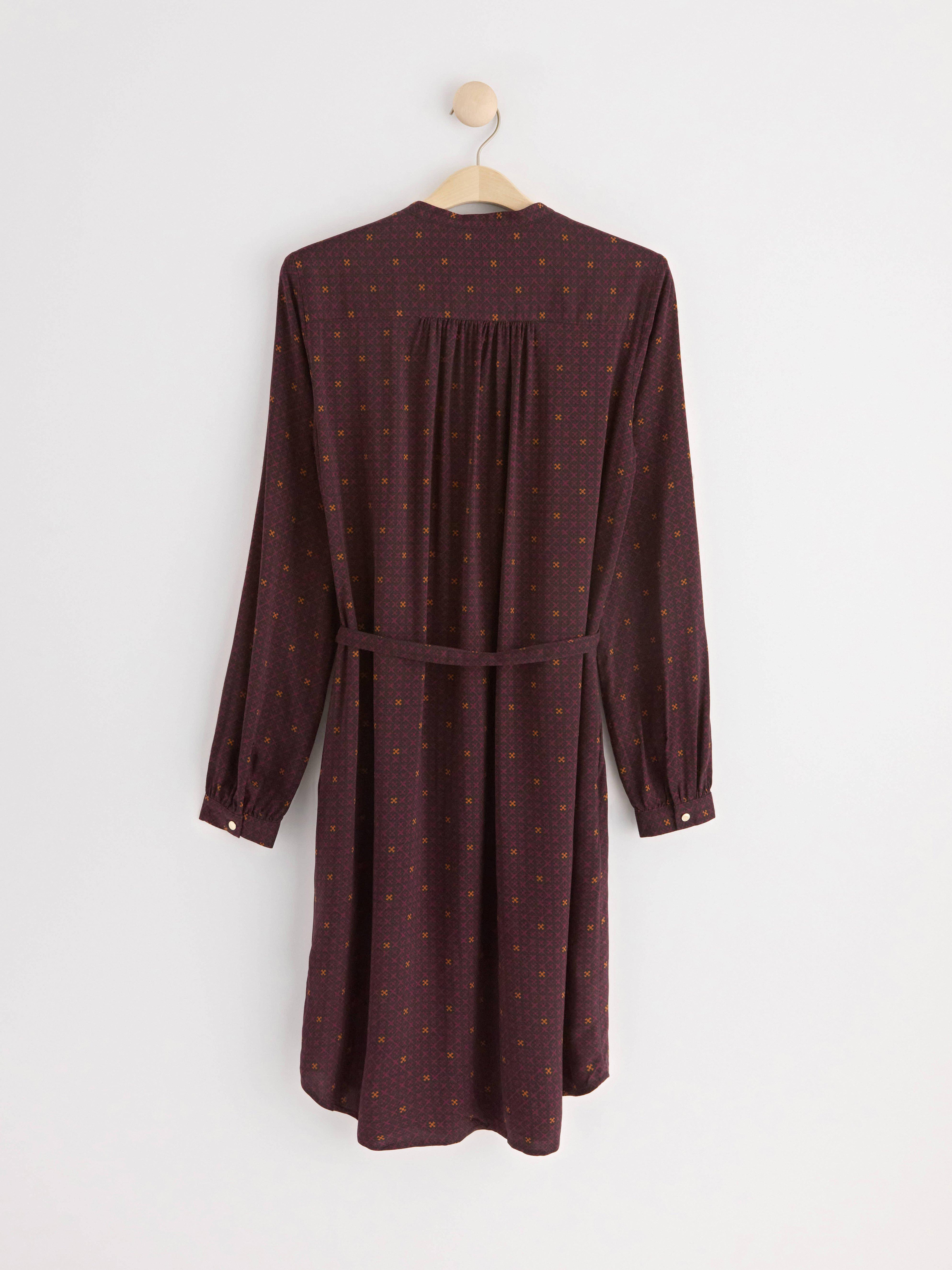 Long sleeve dress with pattern Dark dusty red