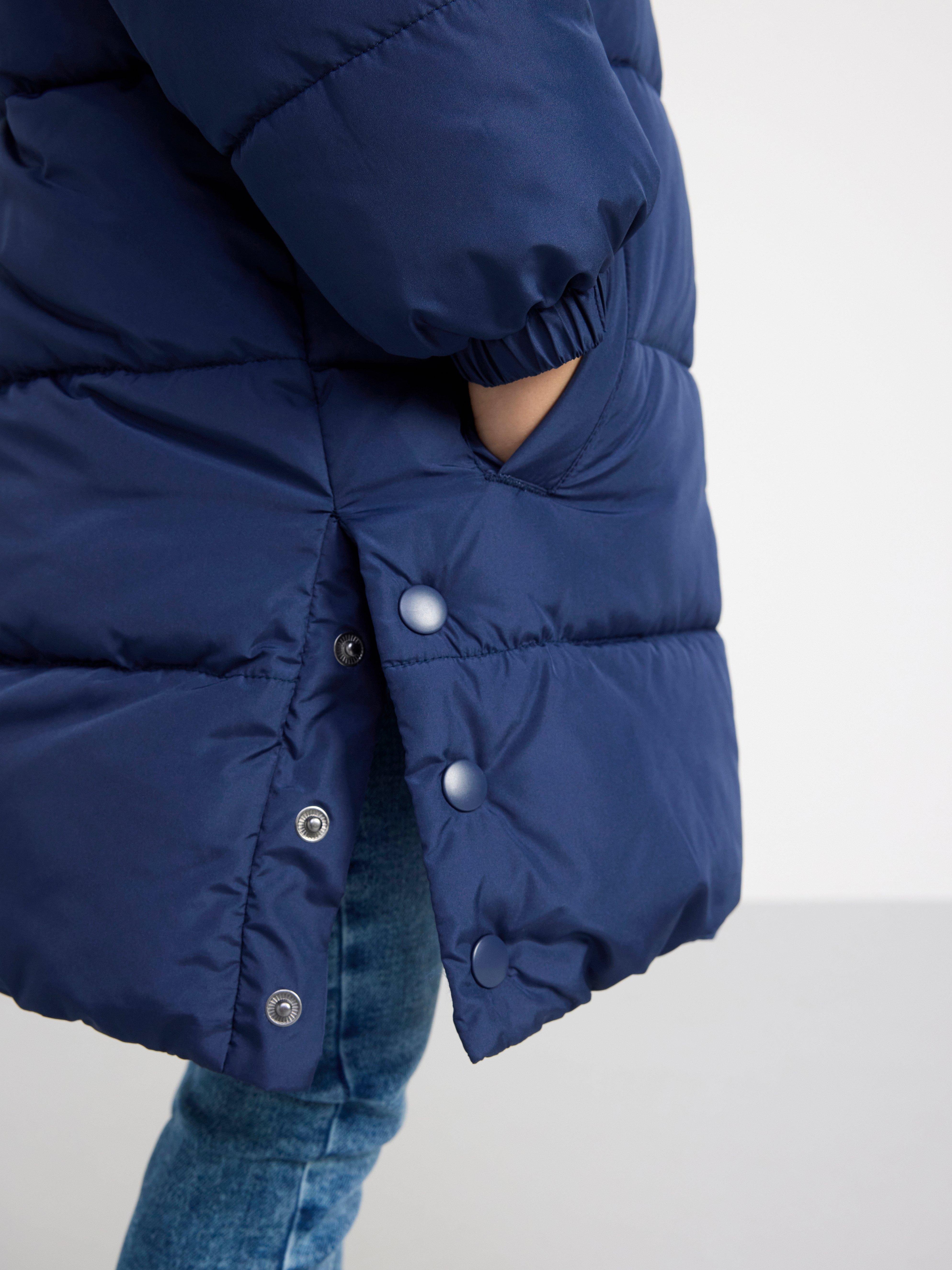 Water repellent long puffer jacket Dark Blue
