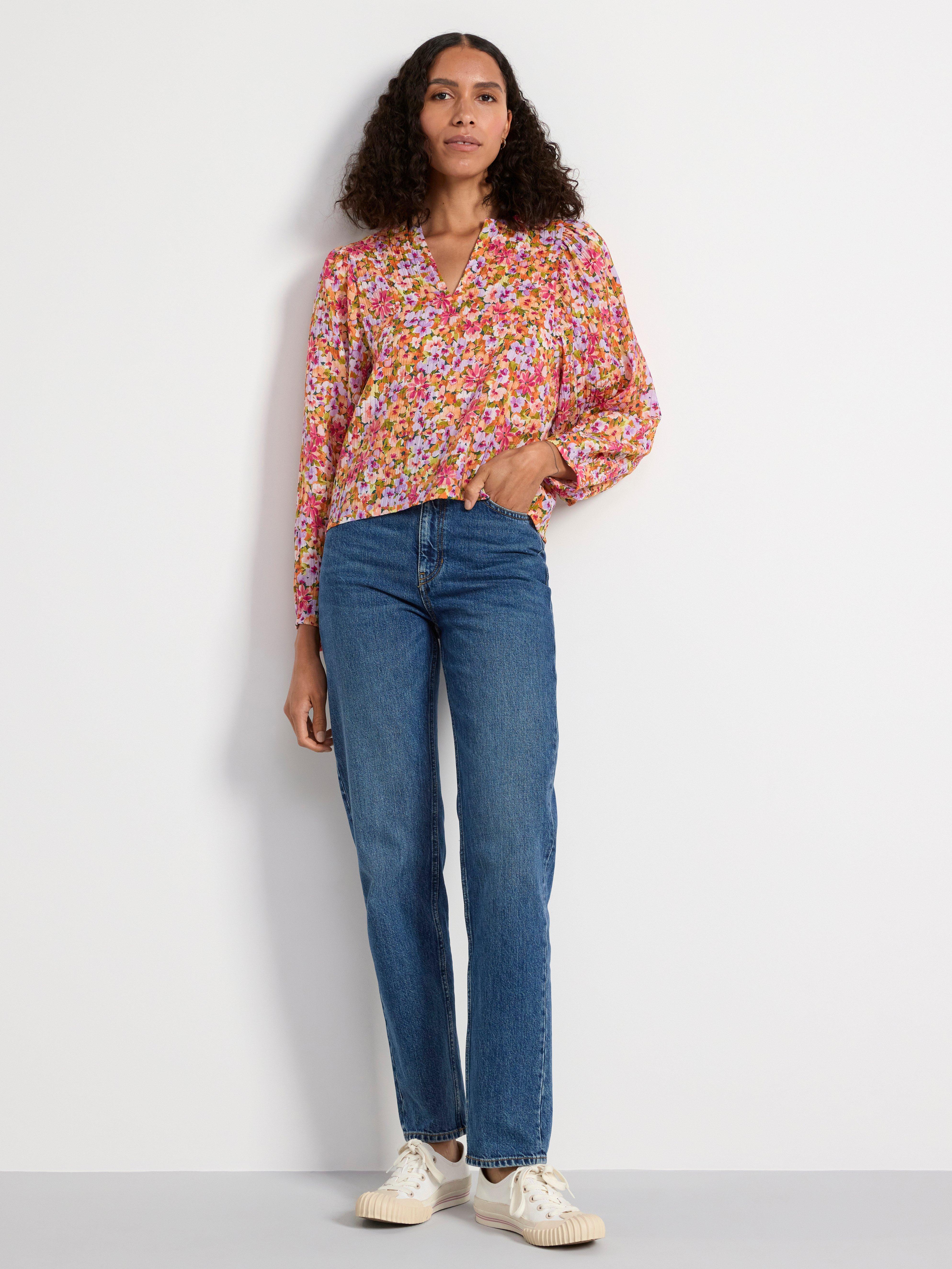 Floral puff sleeve blouse orange