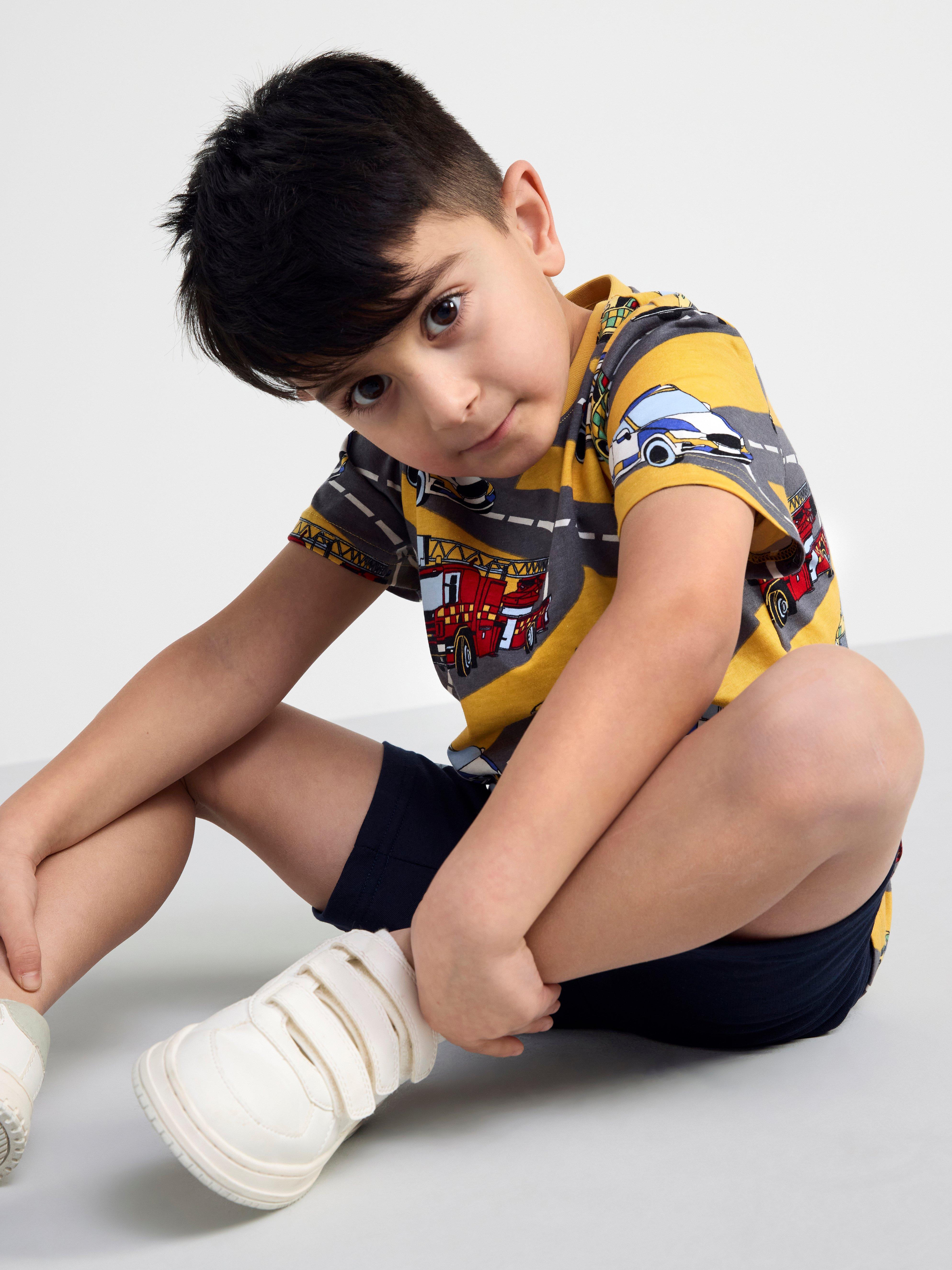 Short sleeve top with cars Light Dusty Yellow