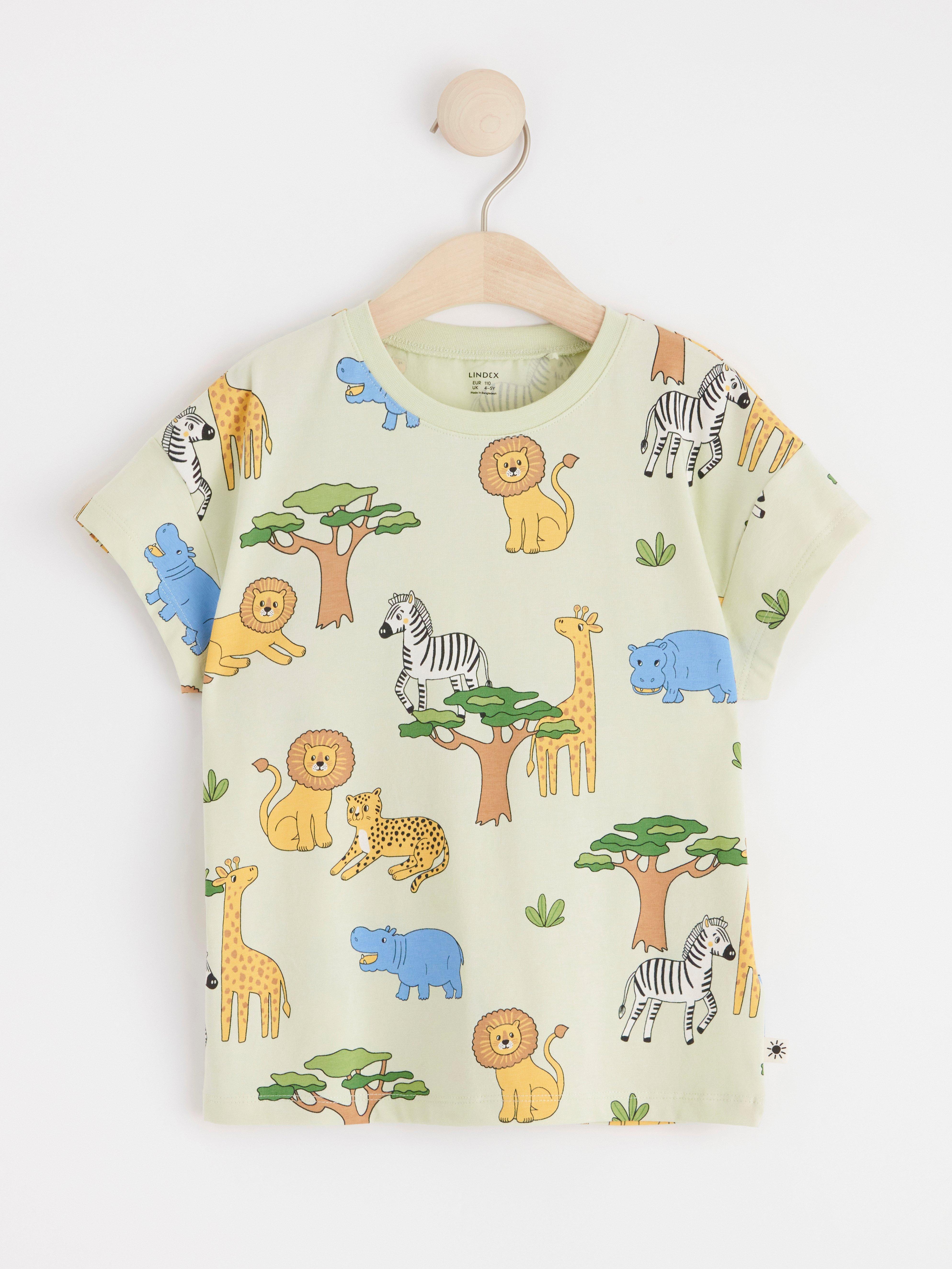 Short sleeve top with animals Light Dusty Green