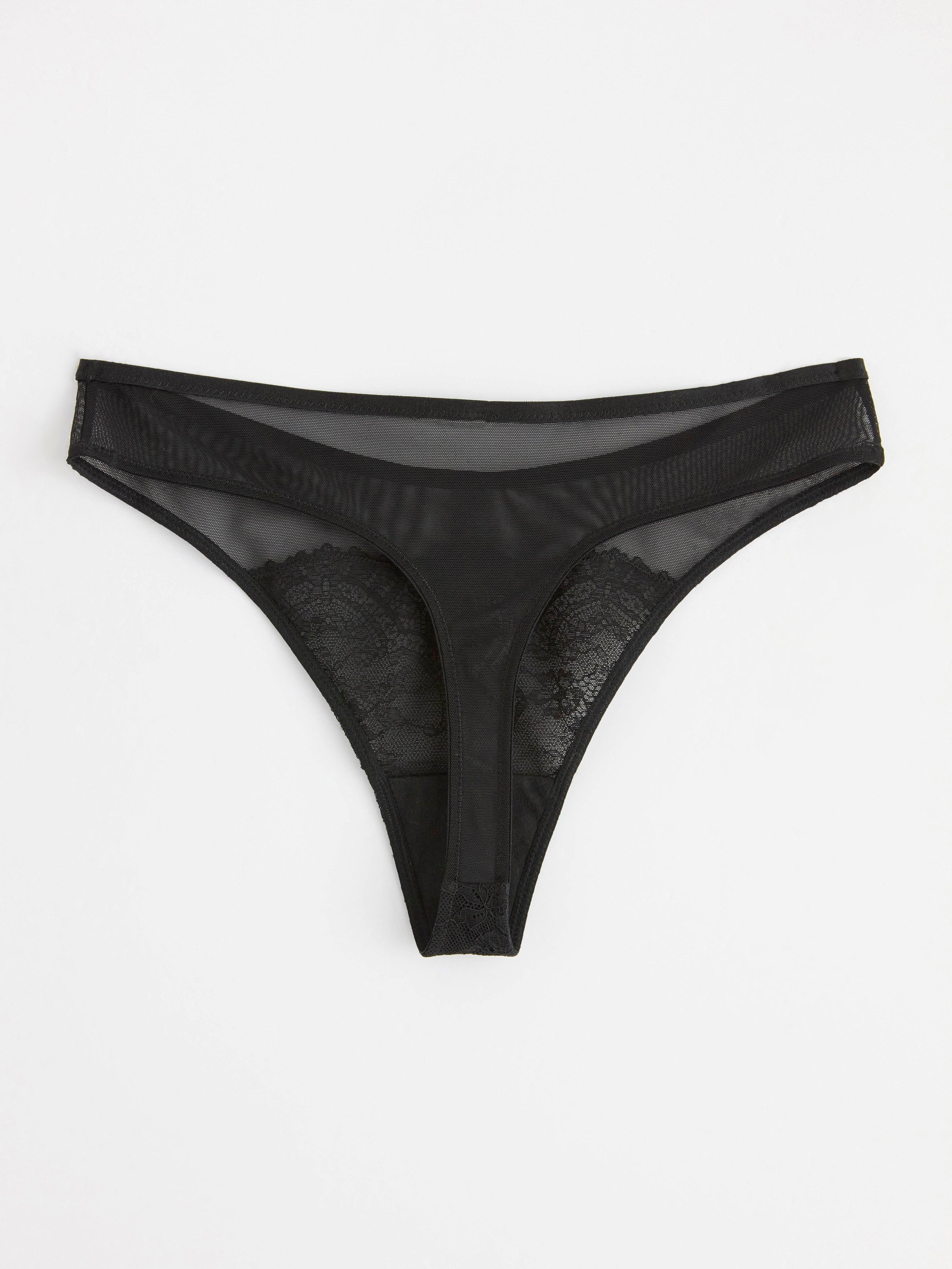 Thong regular waist in lace Black