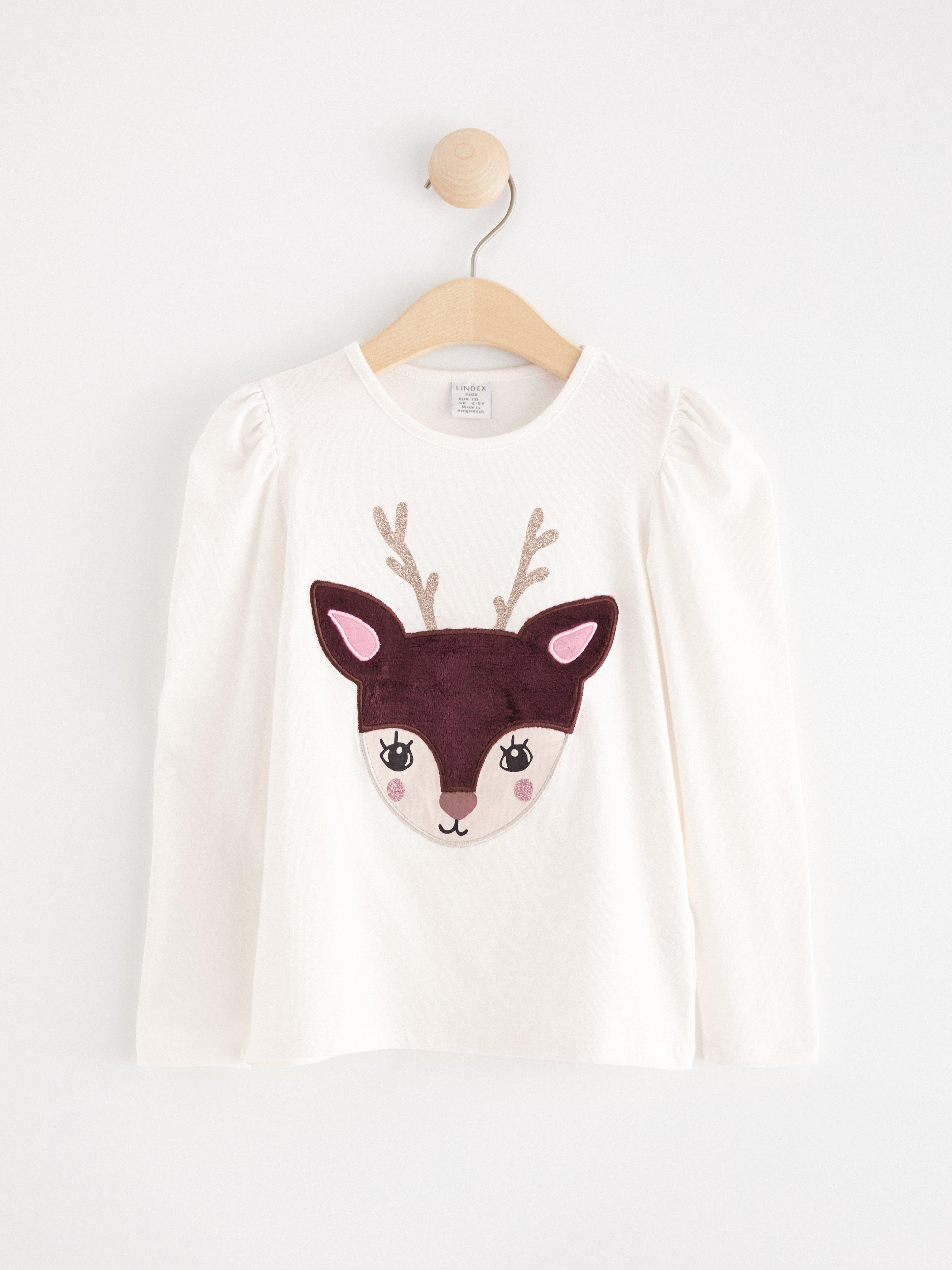 Long sleeve top with animal application Light Dusty White