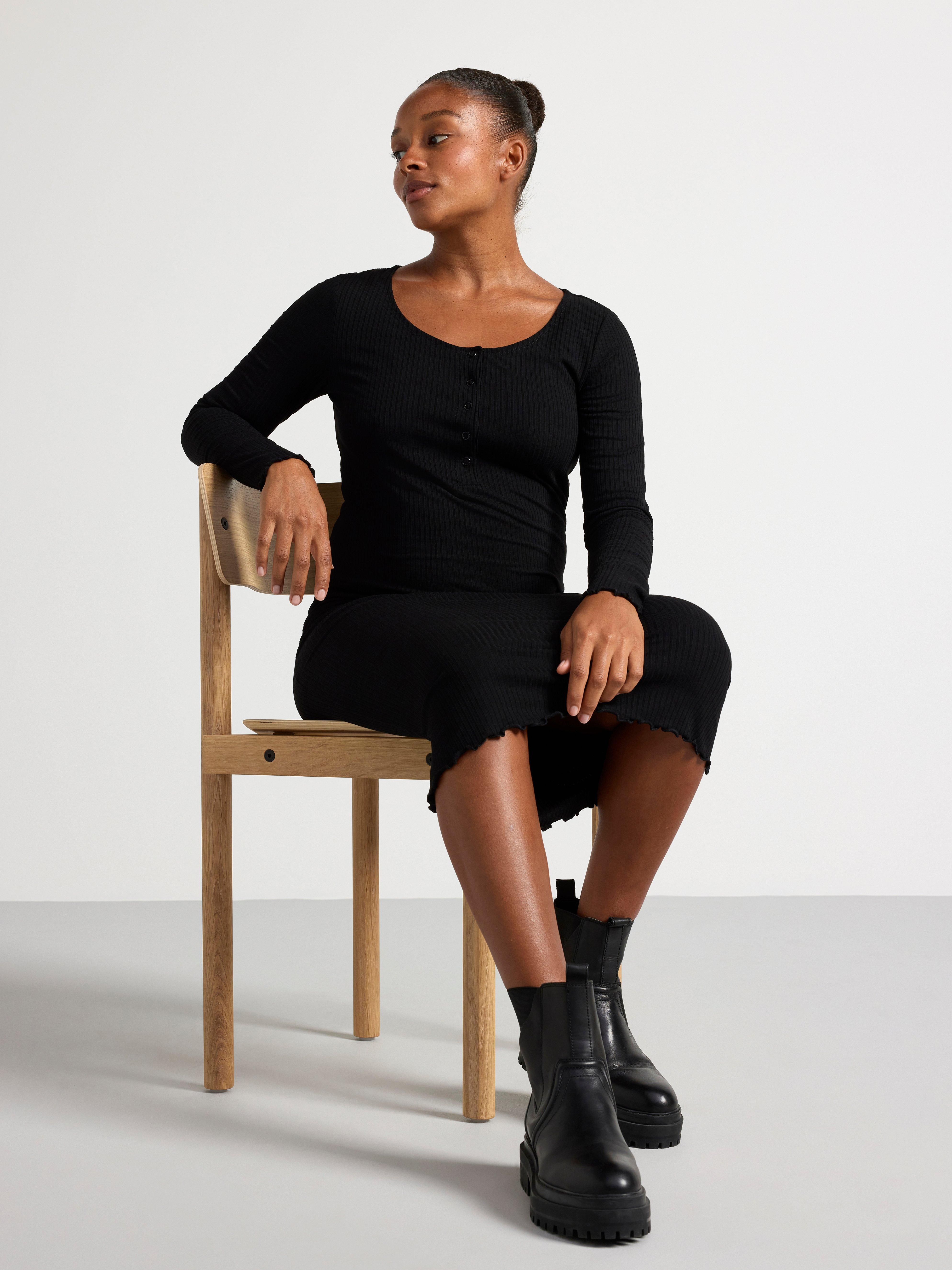 MOM Ribbed long sleeved jersey dress Black
