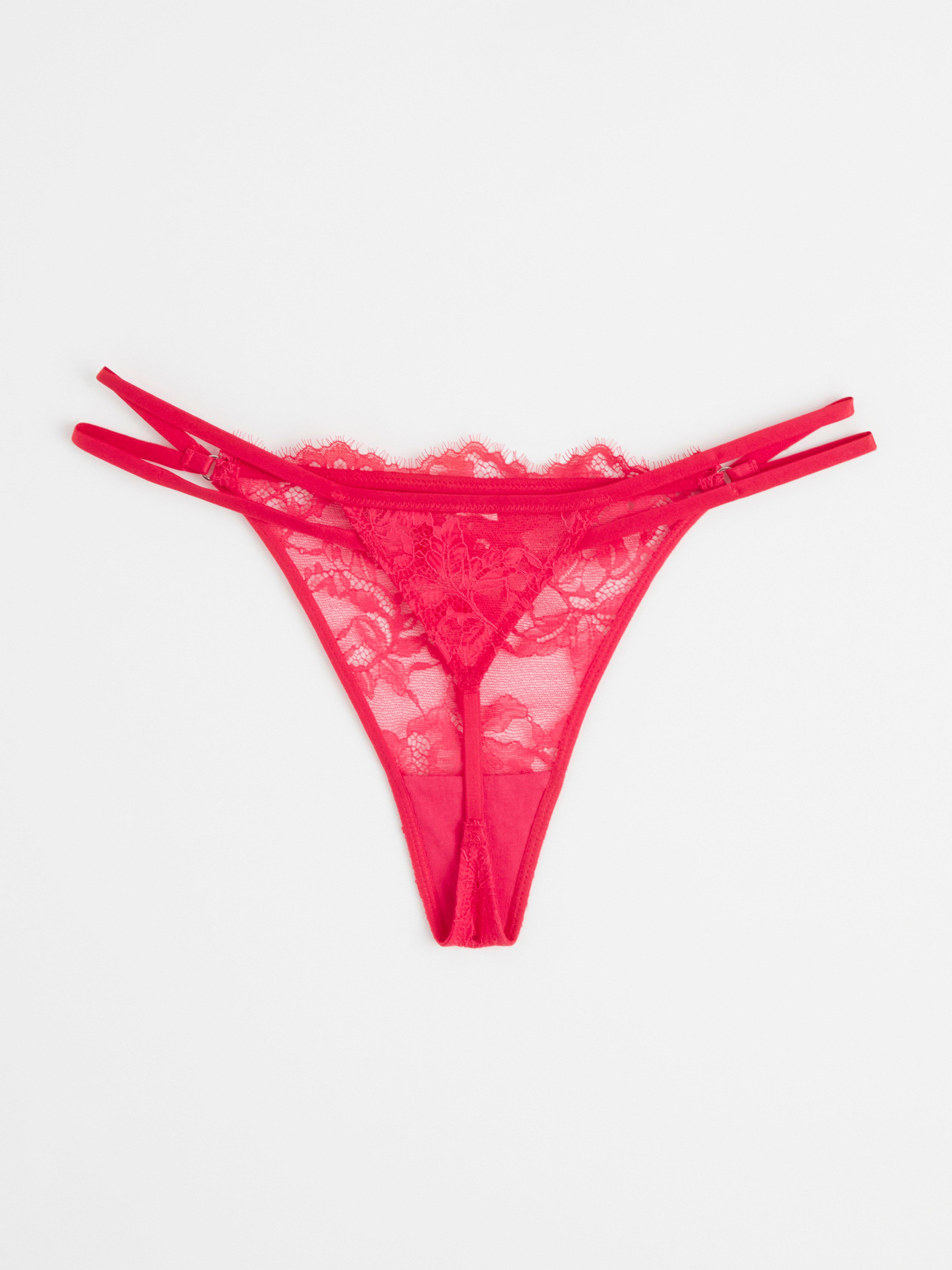 Thong low waist with lace Red
