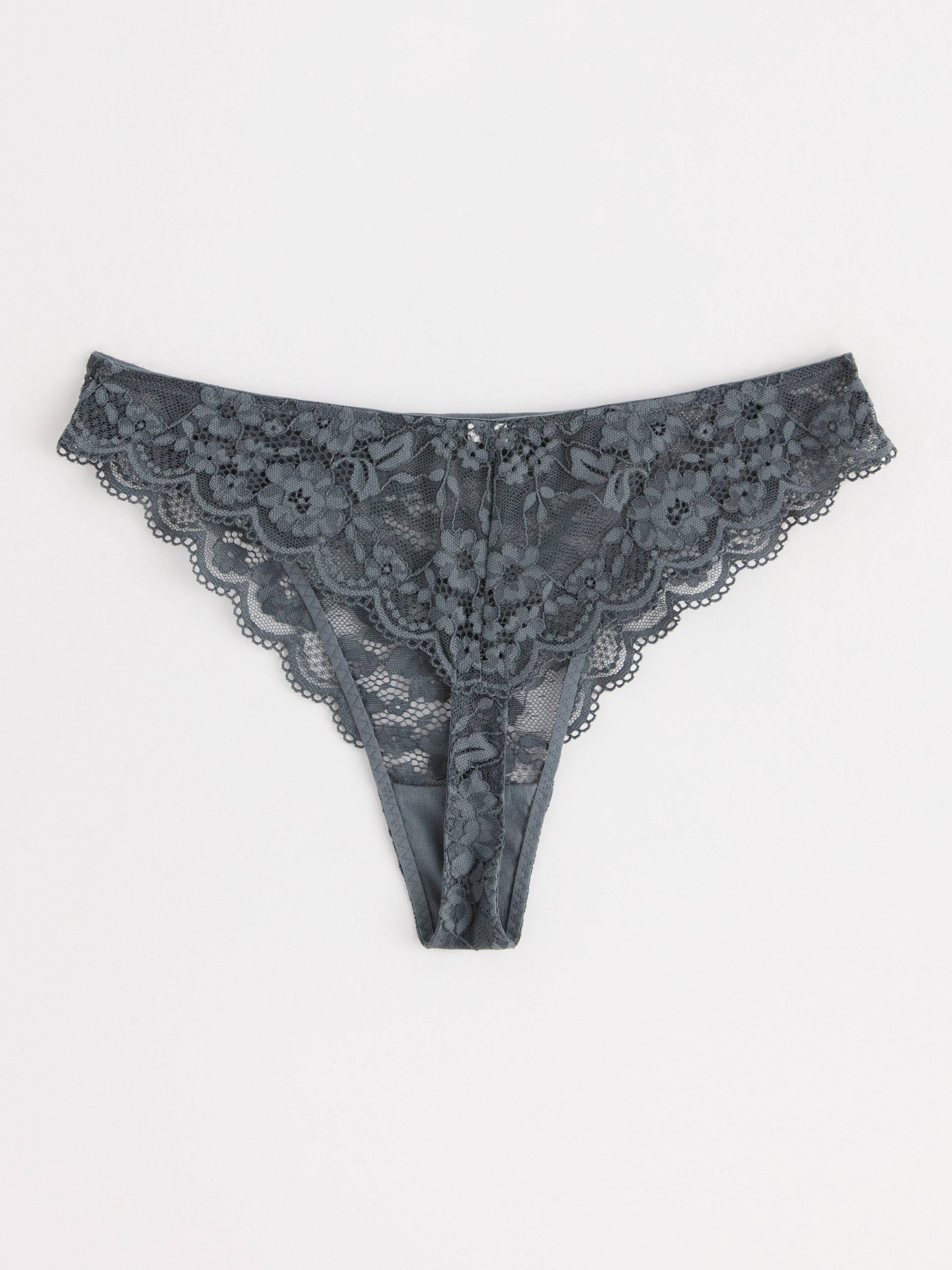 Thong regular waist with lace Dark Grey