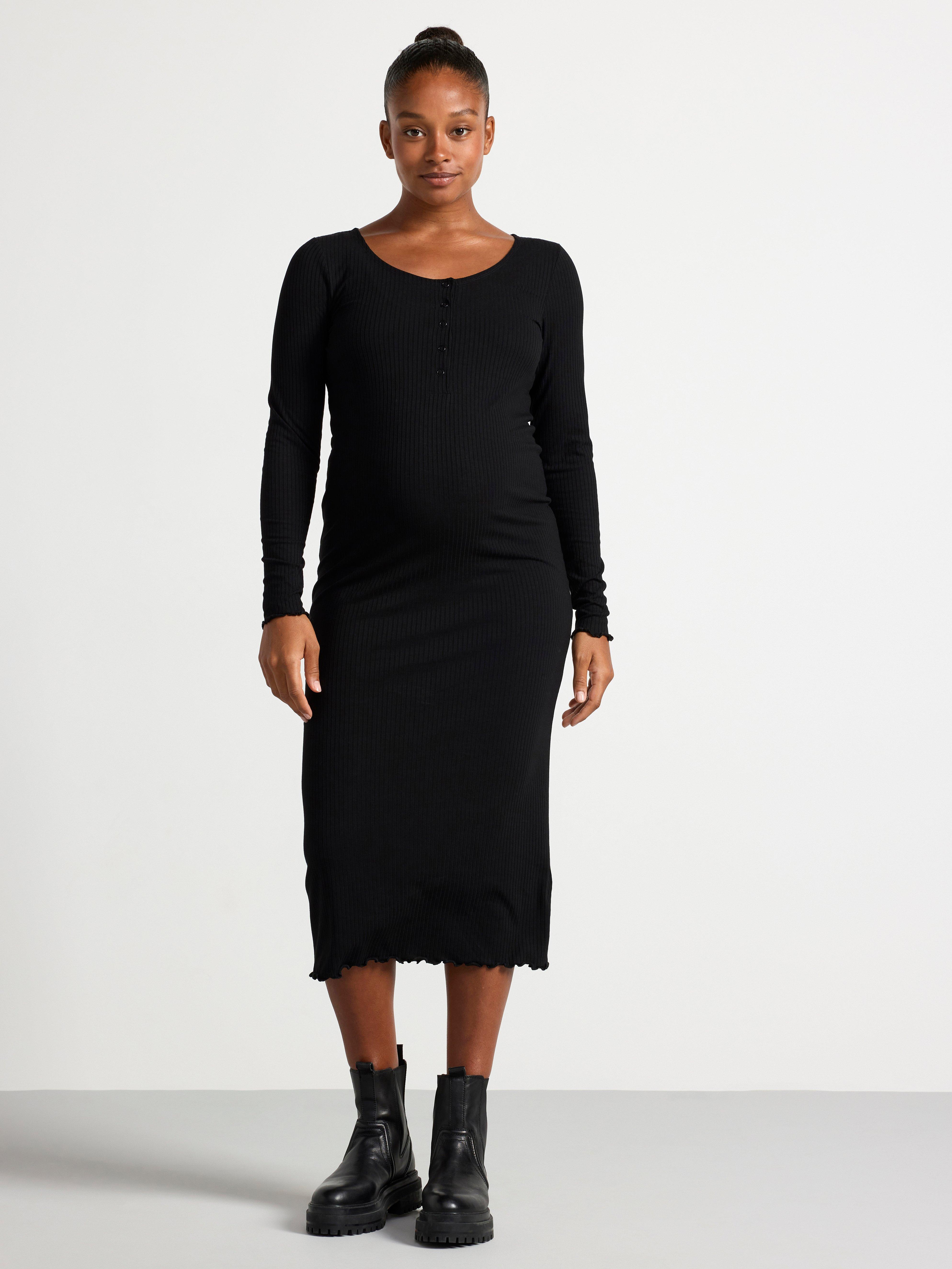MOM Ribbed long sleeved jersey dress Black