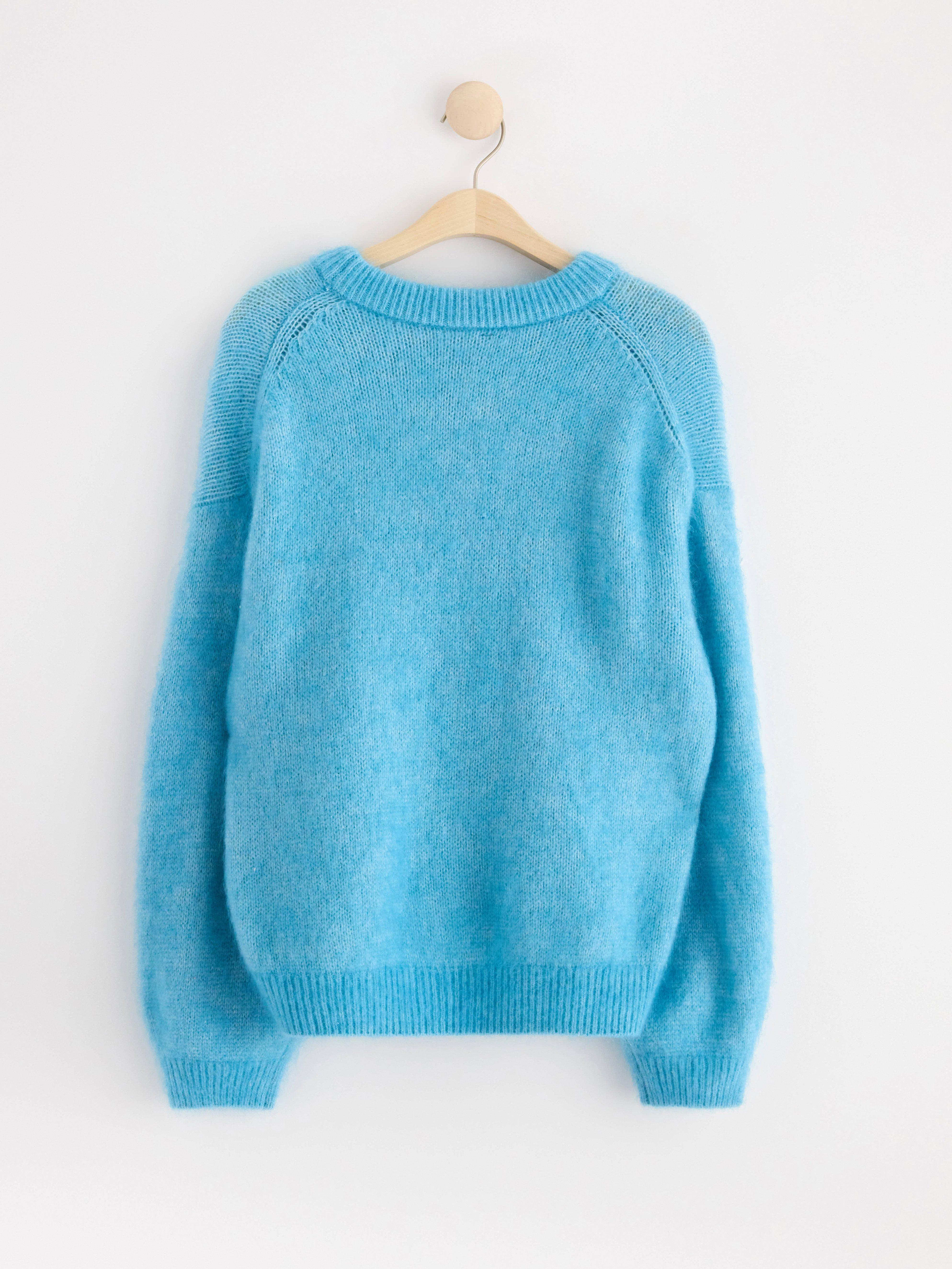 Knitted jumper in mohair blend turqoise