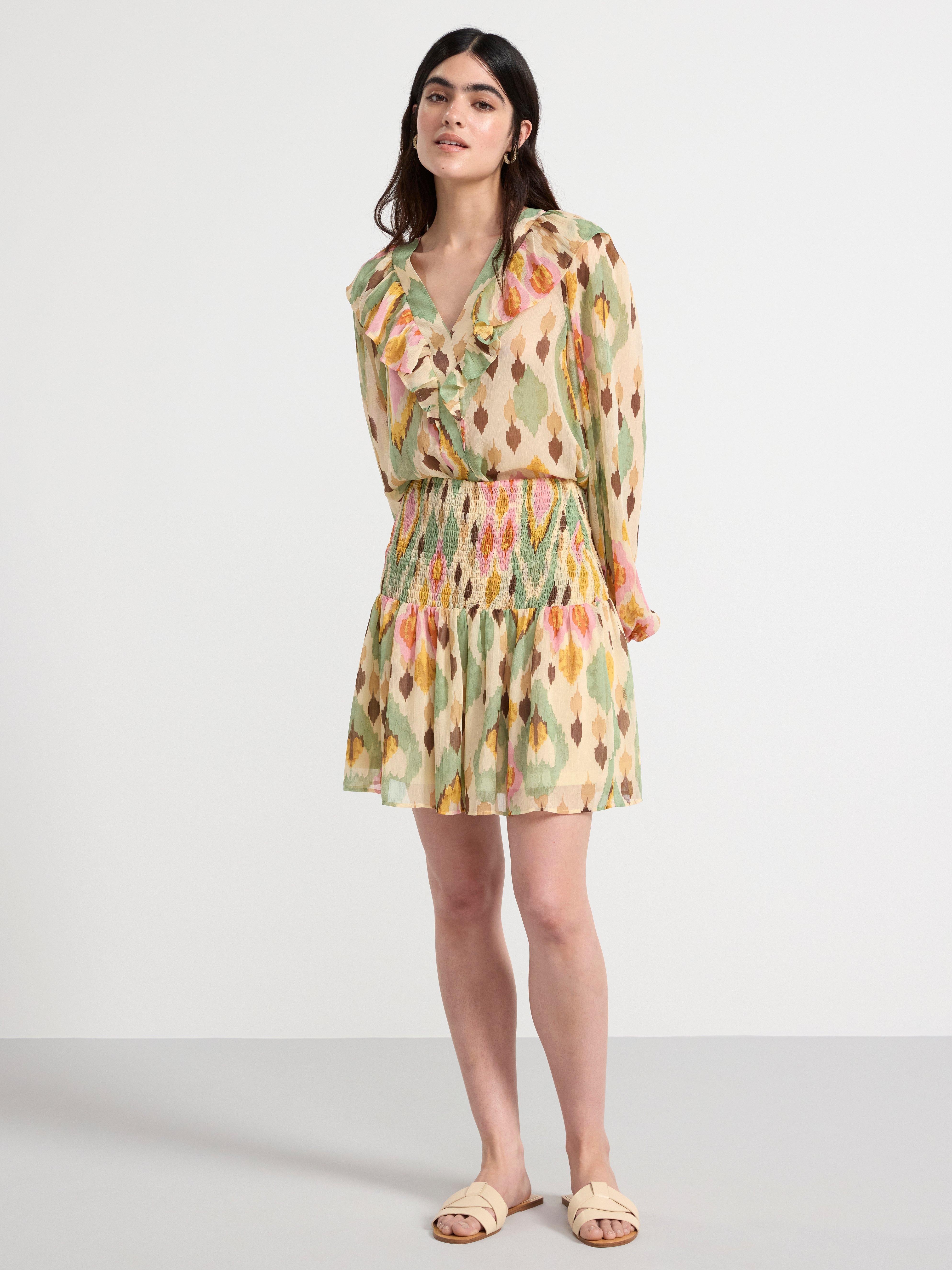 Mini chiffon skirt with smock Light beige