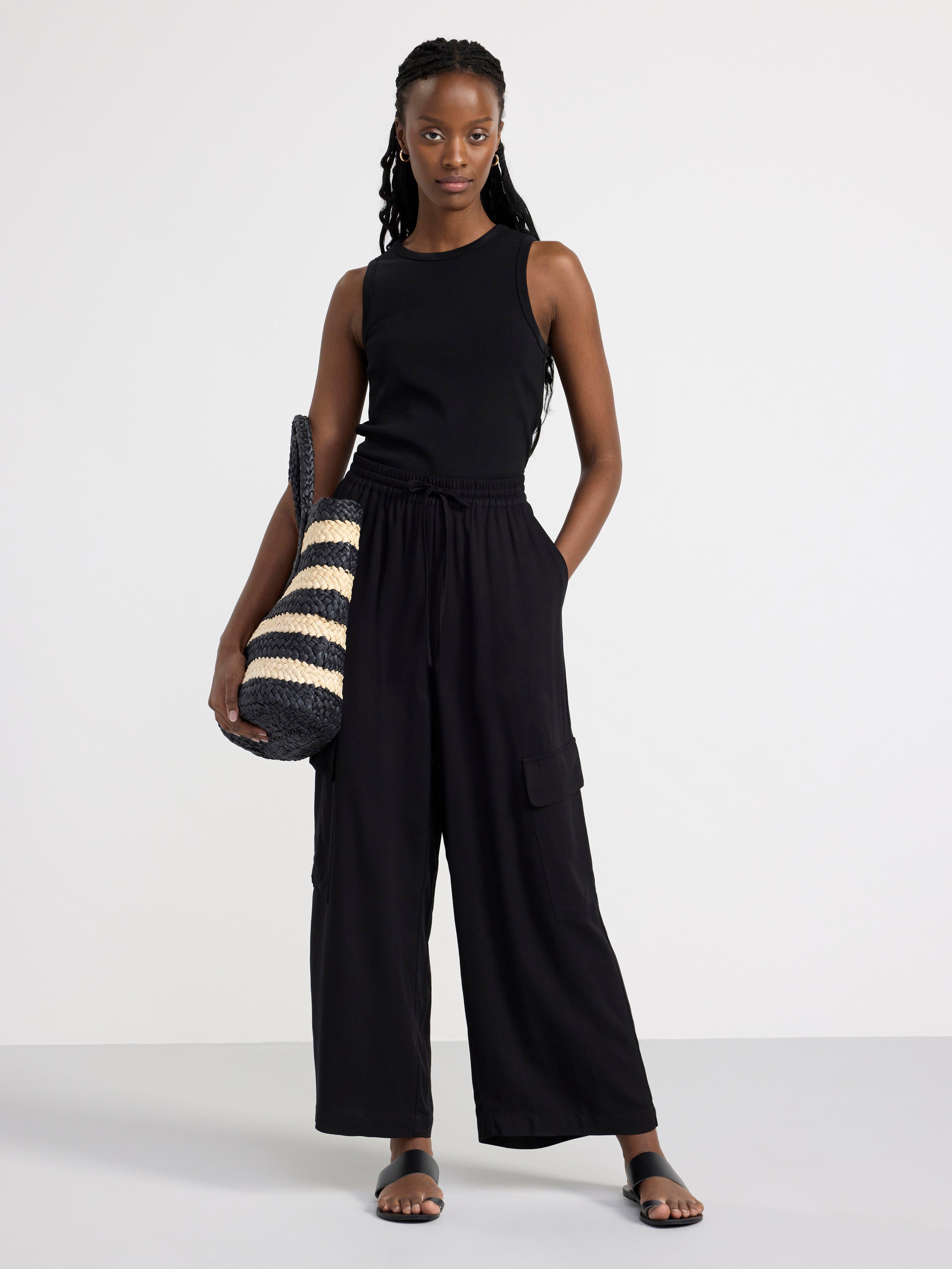 Wide high waist utility trousers Black